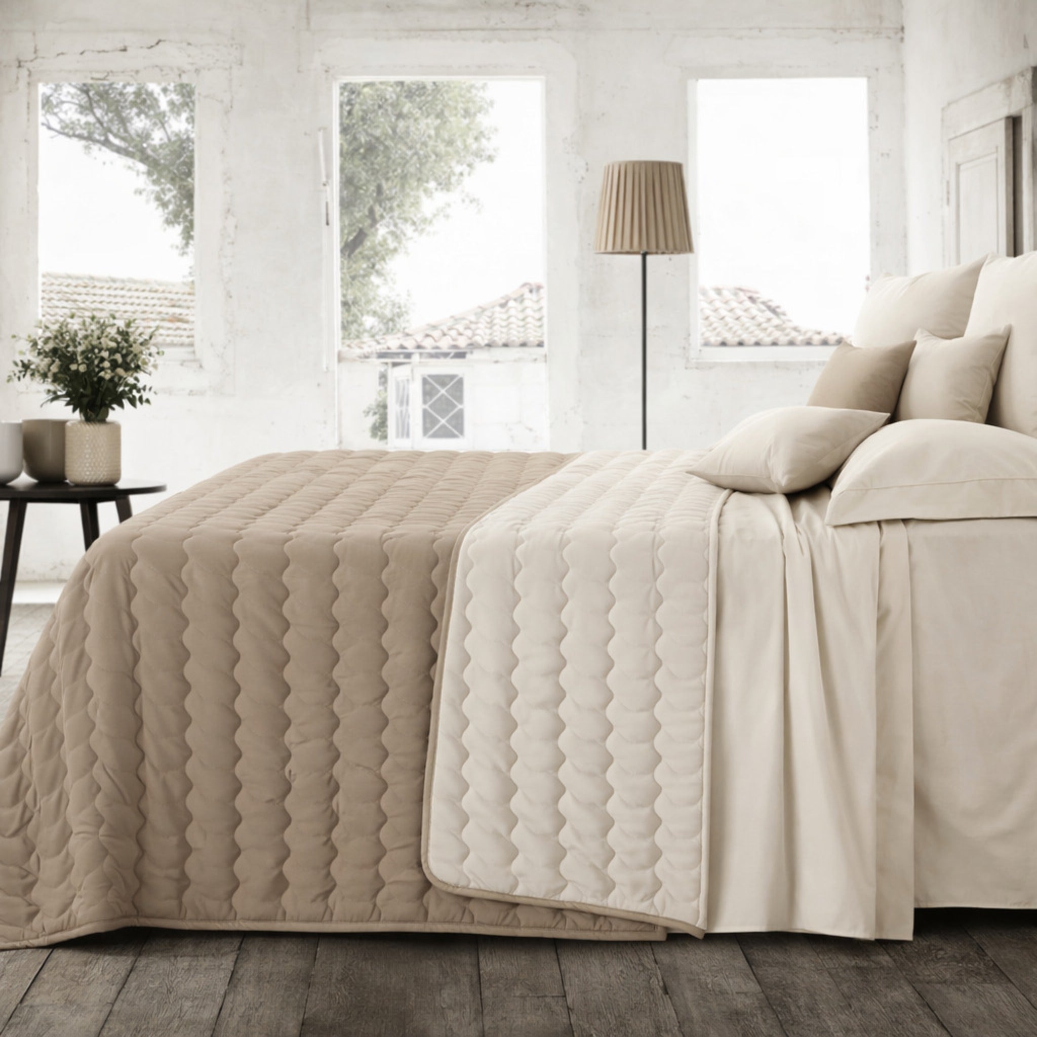 Copriletto trapuntato double face beige matrimoniale Zambaiti
