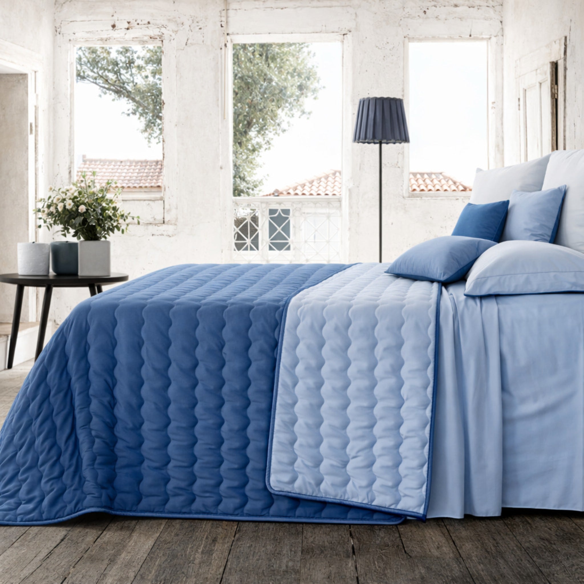Copriletto trapuntato double face blu matrimoniale Zambaiti
