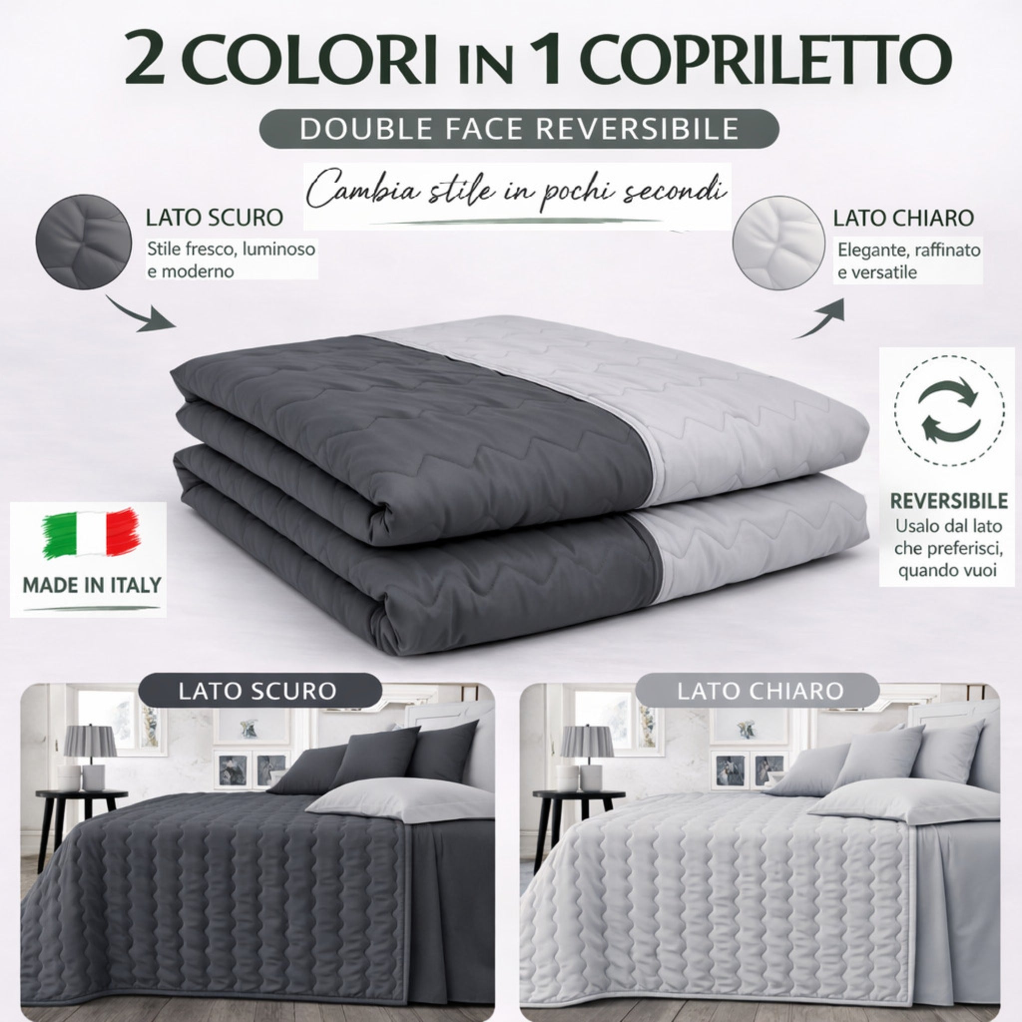 Copriletto Trapuntato Double Face Zambaiti Acapulco – Trapuntina Estiva Microfibra 90 gr Reversibile Singolo Piazza e Mezza Matrimoniale