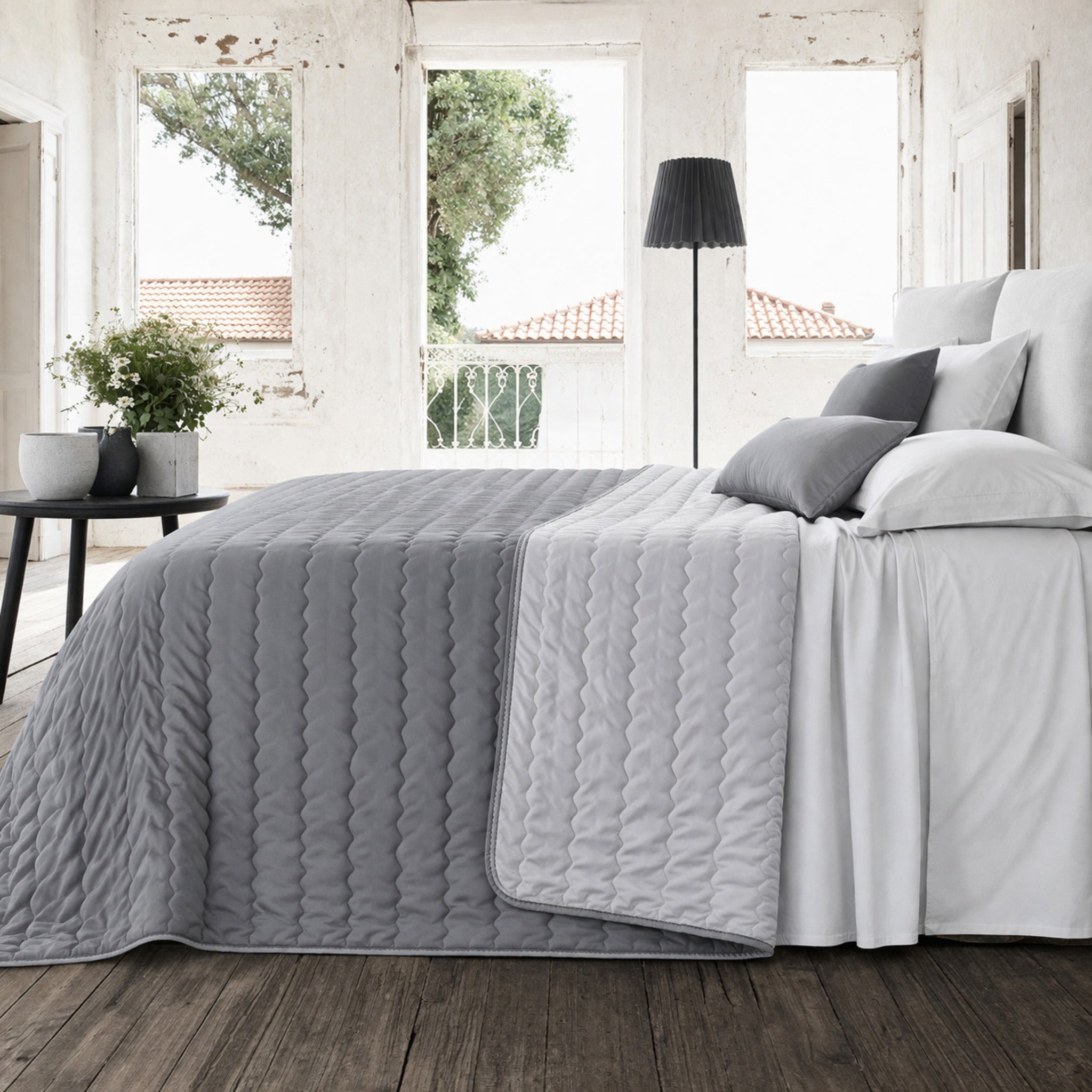 Copriletto trapuntato double face grigio matrimoniale Zambaiti
