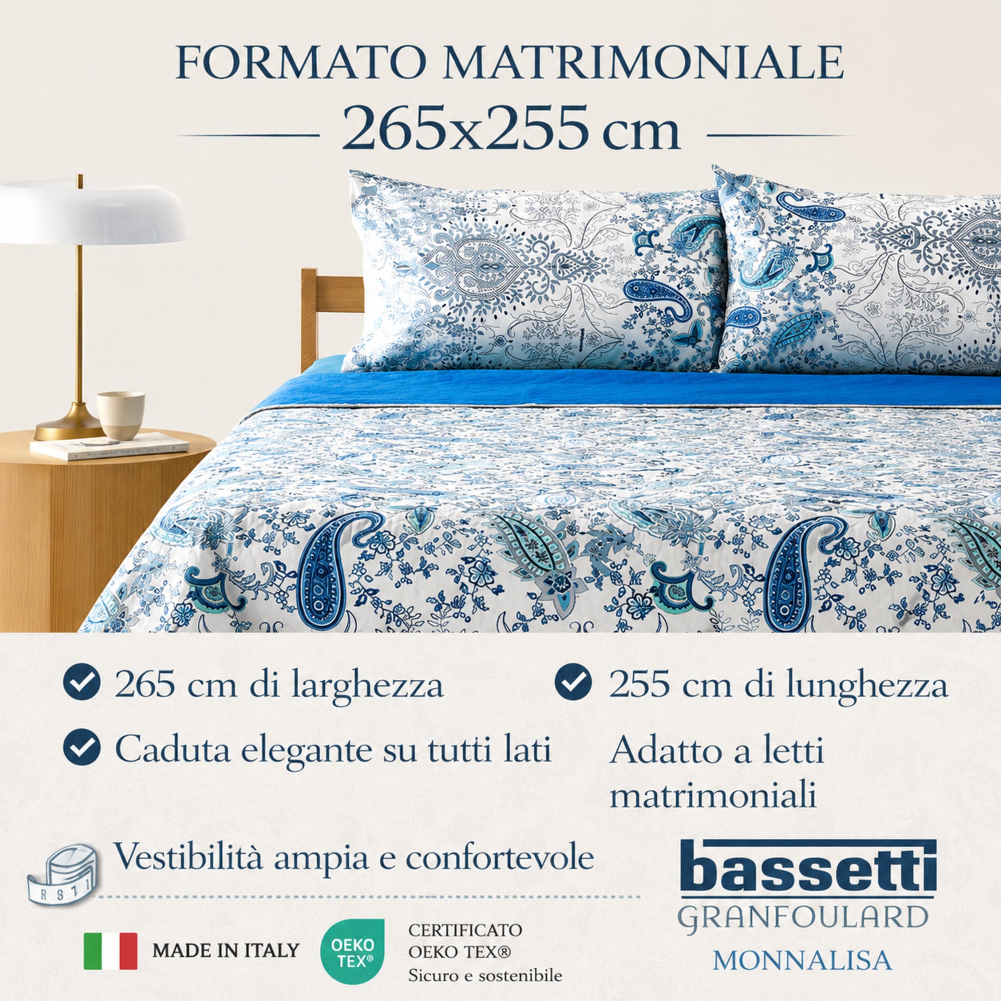 copriletto matrimoniale 265x255 cm bassetti
