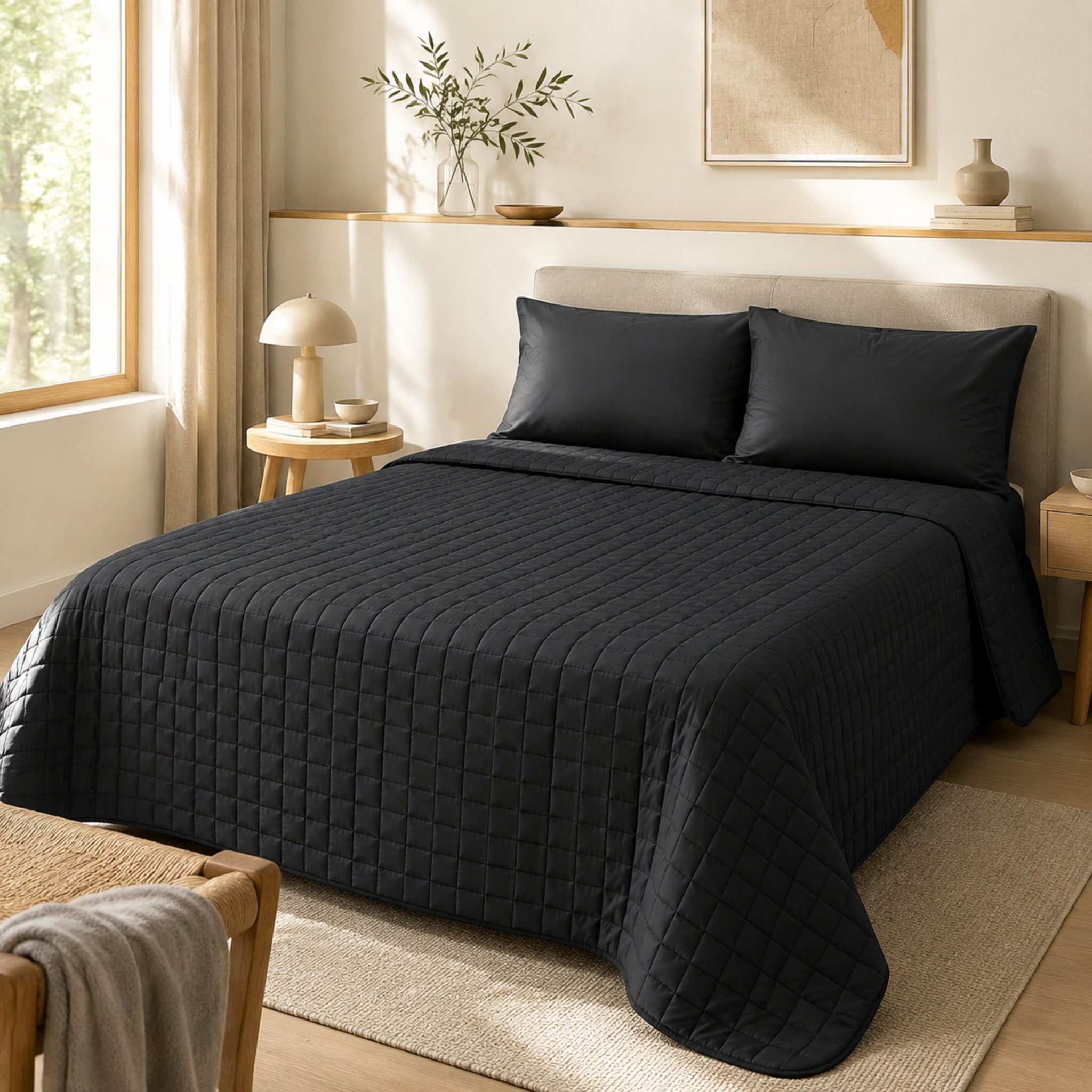 Copriletto trapuntato Bassetti Pop Color Ardesia 220x260 cm su letto da una piazza e mezza
