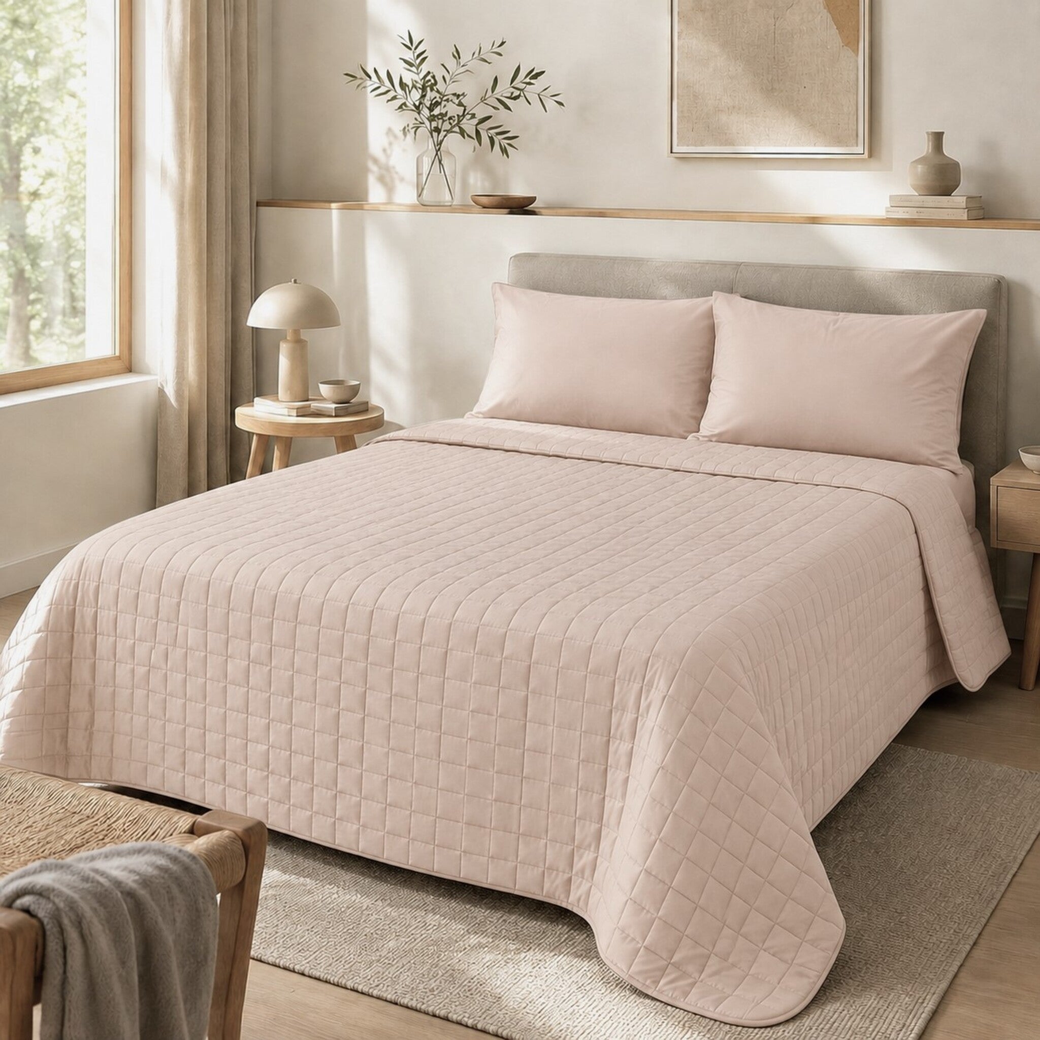 Copriletto trapuntato Bassetti Pop Color Corda 220x260 cm su letto da una piazza e mezza