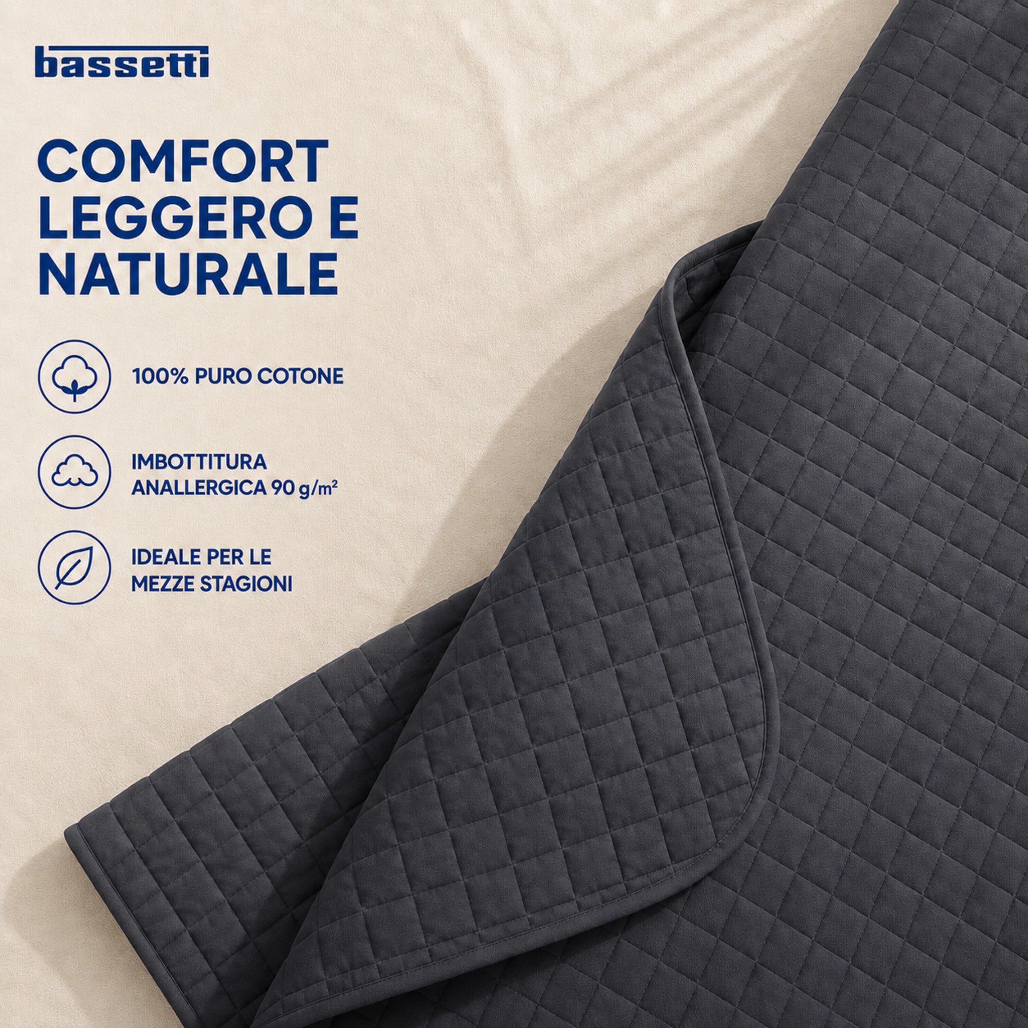 Copriletto Bassetti Pop Color Ardesia in cotone con imbottitura anallergica da 90 g/m²