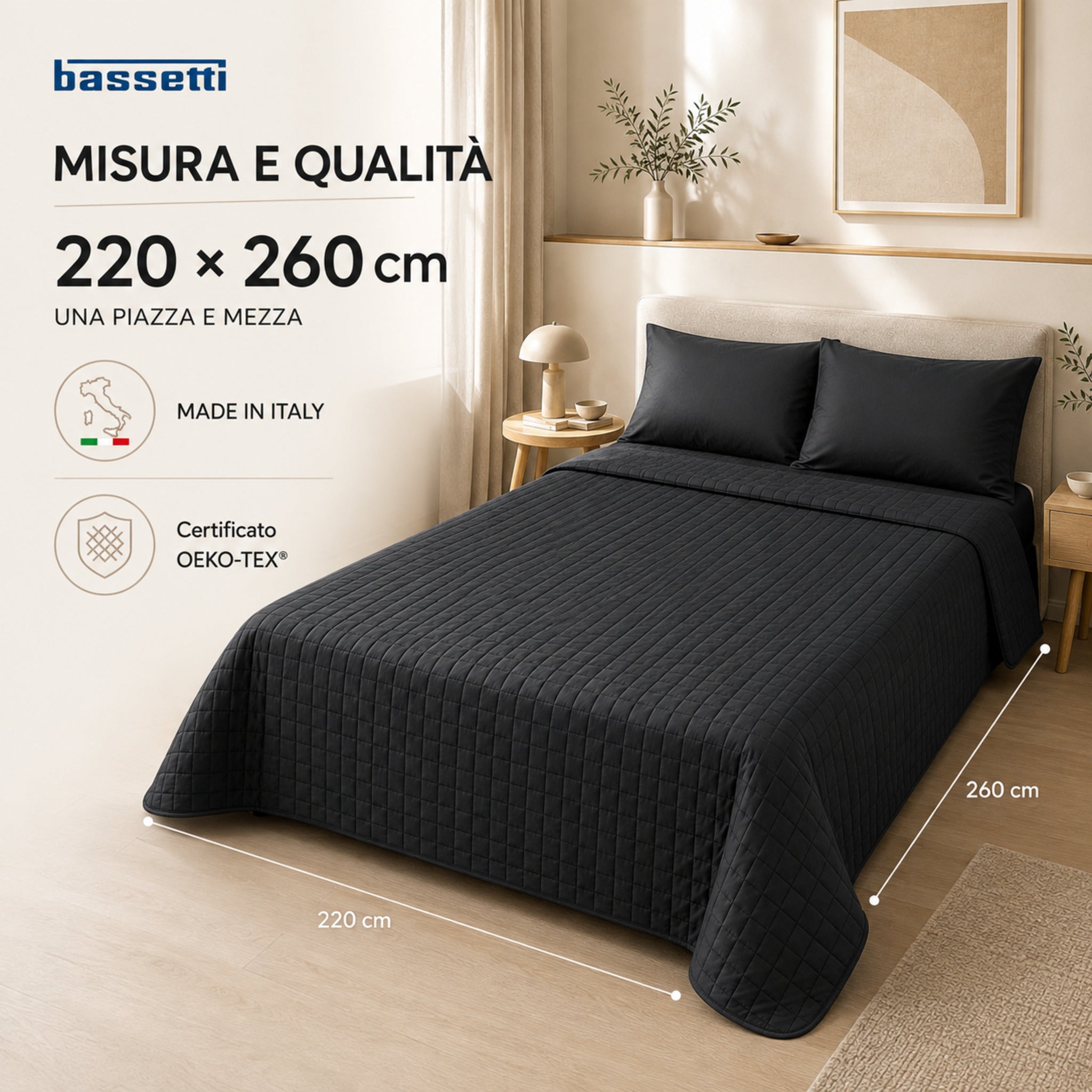 Copriletto Bassetti Pop Color Ardesia misura 220x260 cm certificato OEKO-TEX