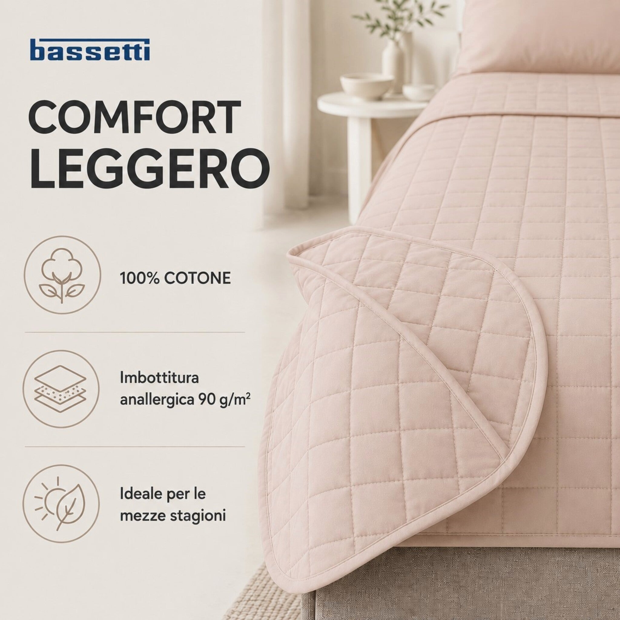 Copriletto Bassetti Pop Color Corda in cotone con imbottitura anallergica da 90 g/m²