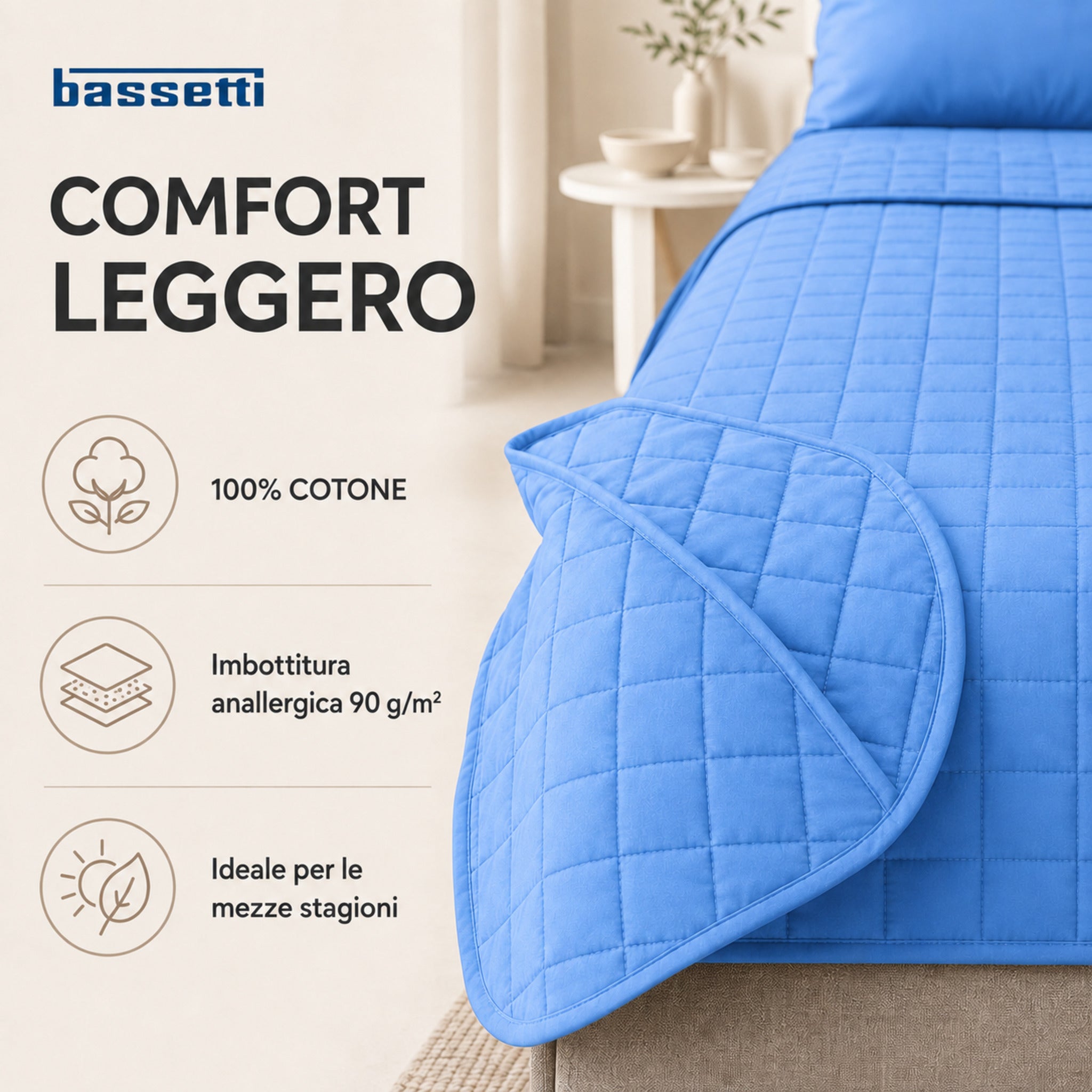 Copriletto Bassetti Pop Color Nuvola in cotone con imbottitura anallergica da 90 g/m²