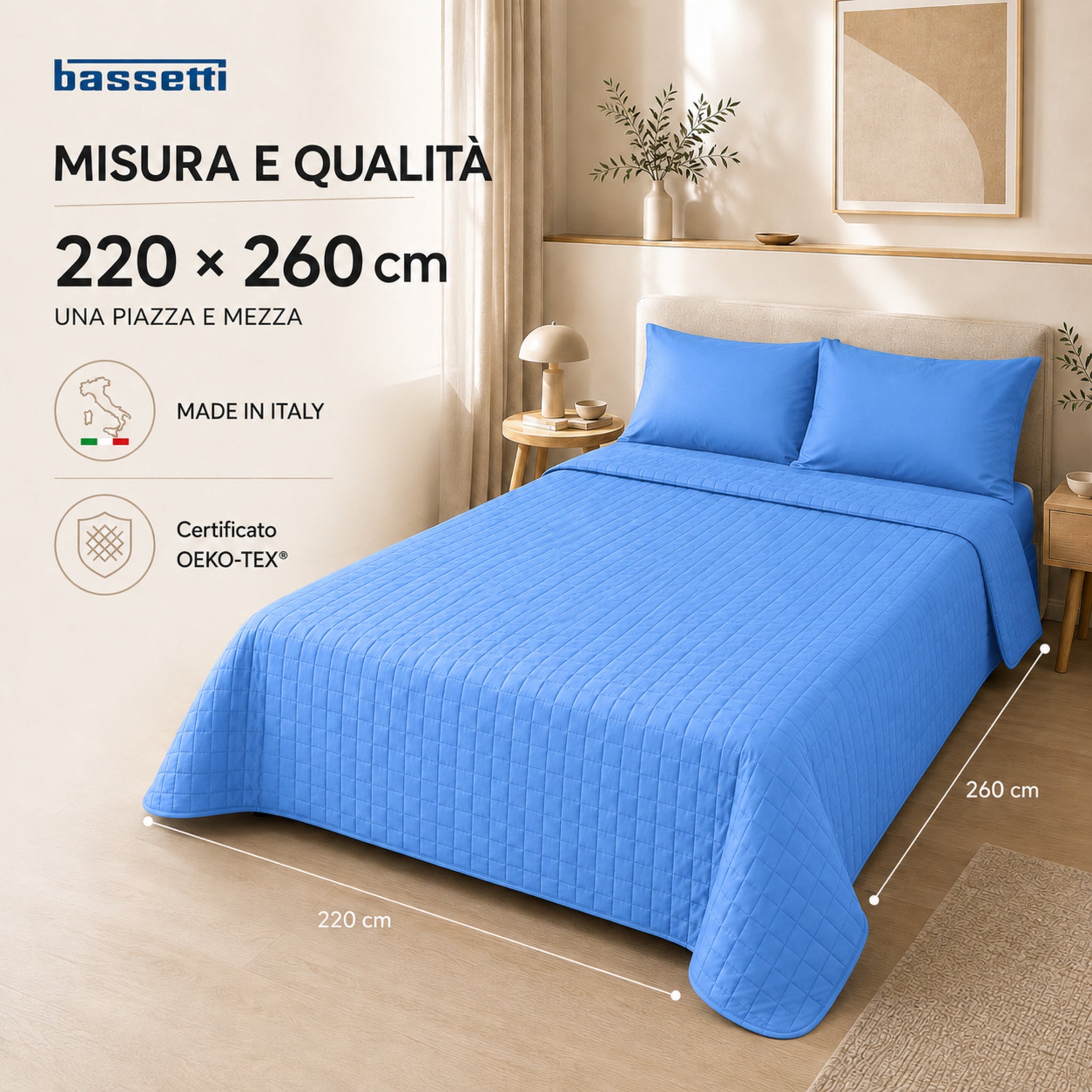 Copriletto Bassetti Pop Color Nuvola misura 220x260 cm Made in Italy