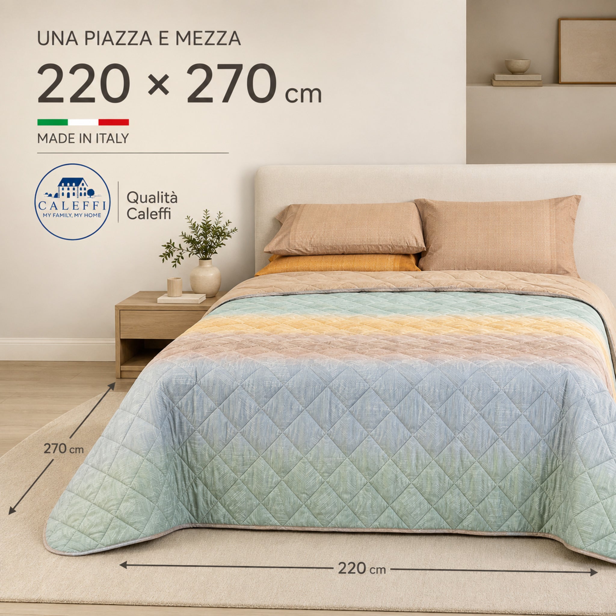 Copriletto Caleffi Atlantis una piazza e mezza 220x270 cm Made in Italy