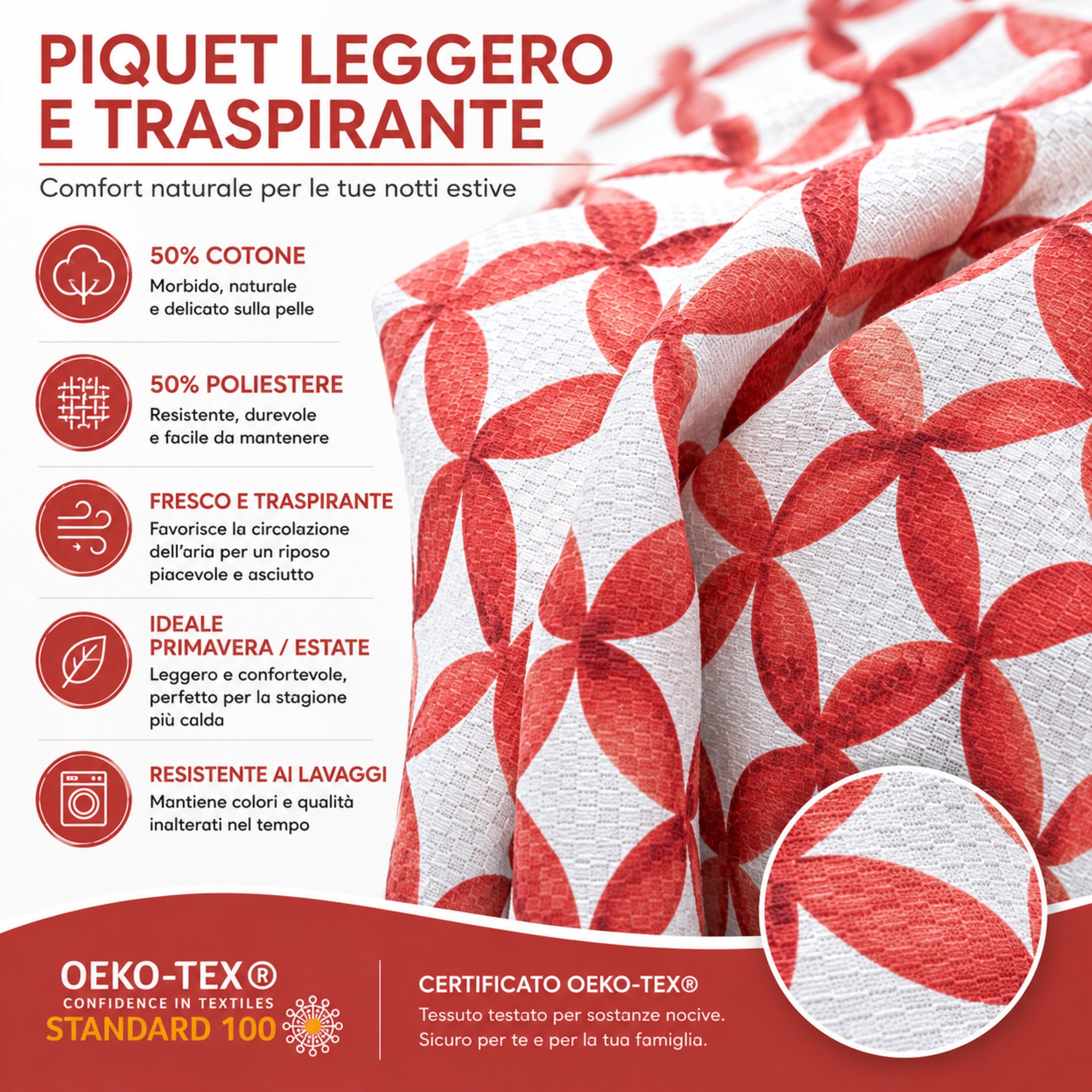 Dettaglio tessuto piquet leggero del copriletto matrimoniale Caleffi Phoenix OEKO TEX rosa