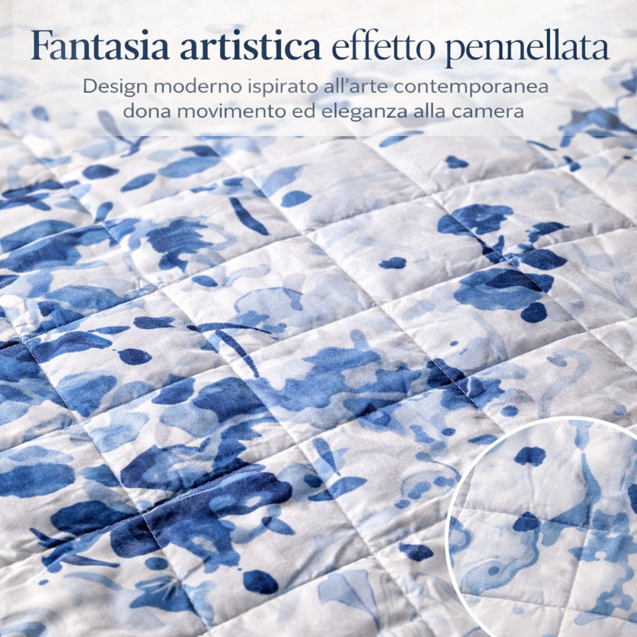 Dettaglio fantasia effetto pennellata copriletto moderno
