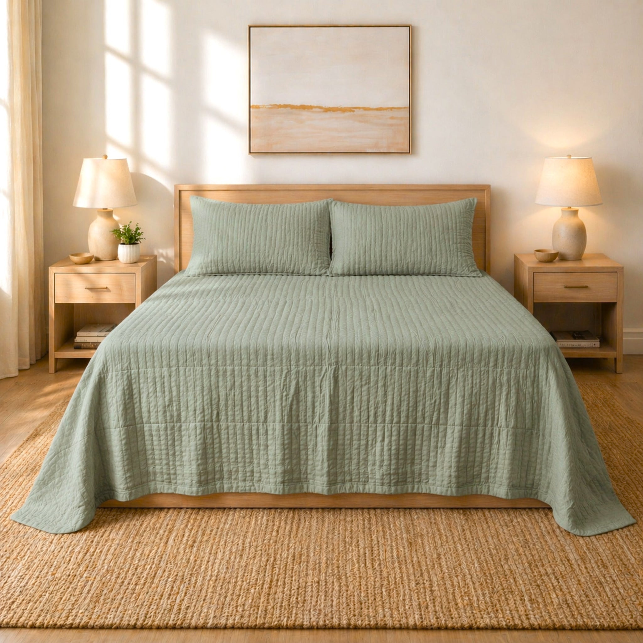 copriletto matrimoniale cotone nido d ape 260x260 letto moderno verde