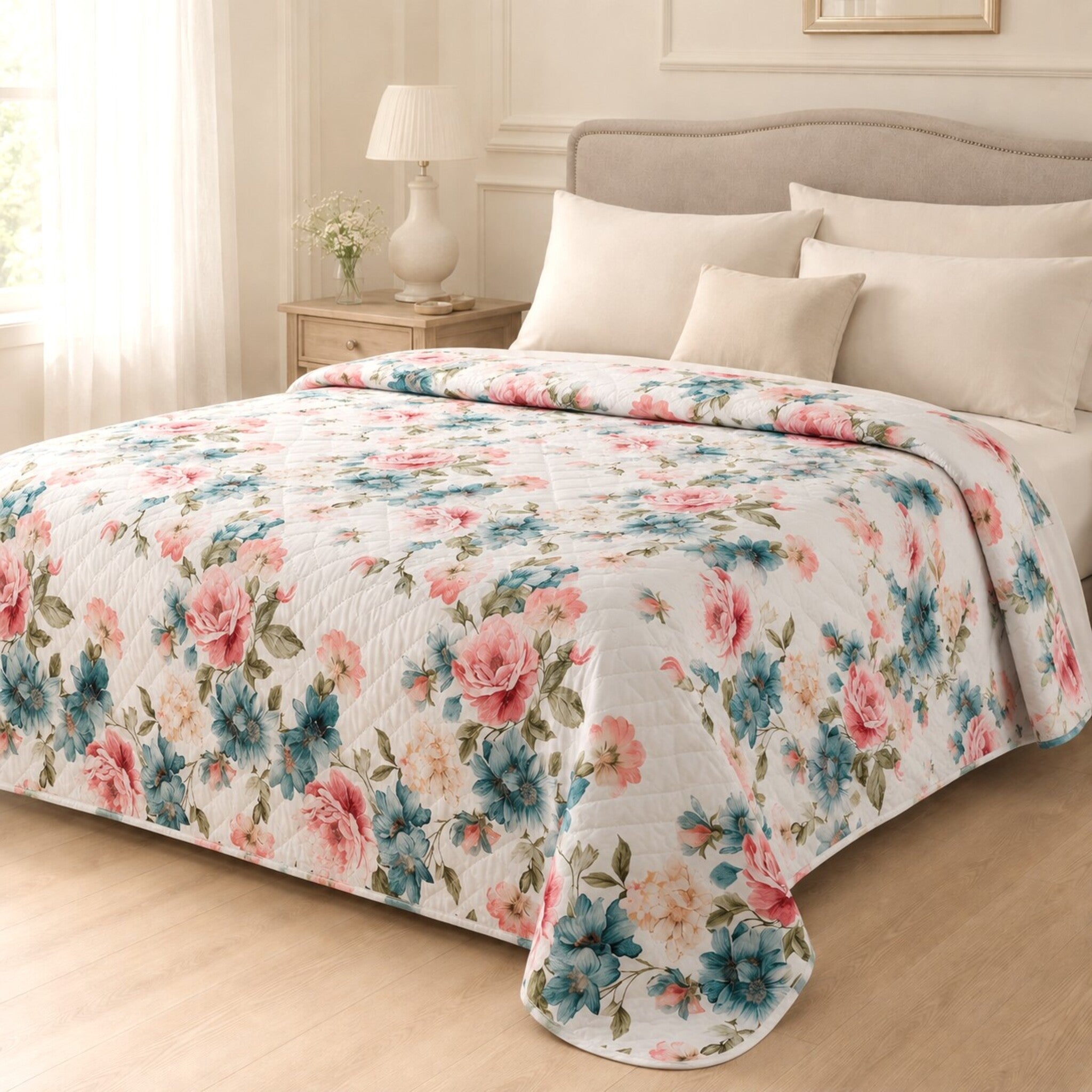 Copriletto trapuntato matrimoniale Fancy Home Callas 1 floreale 240x245 cm
