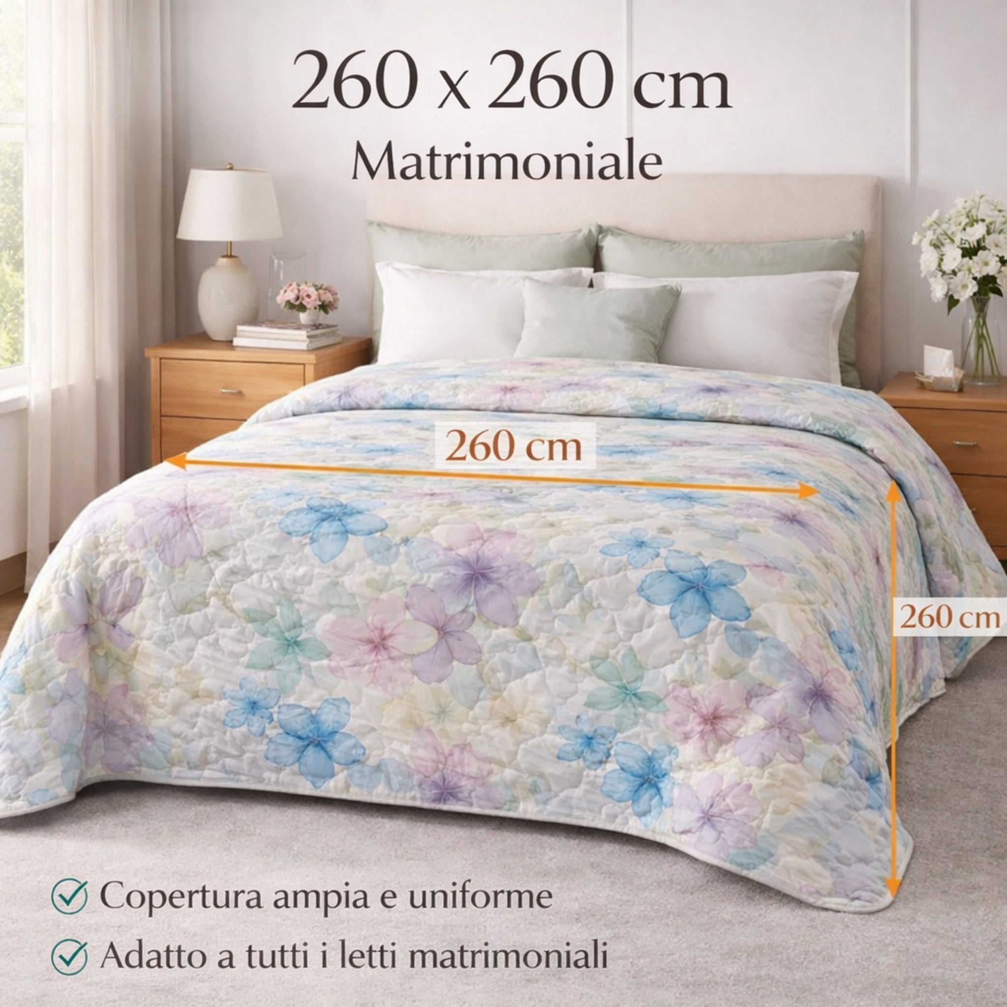 Copriletto matrimoniale 260x260 dimensioni letto