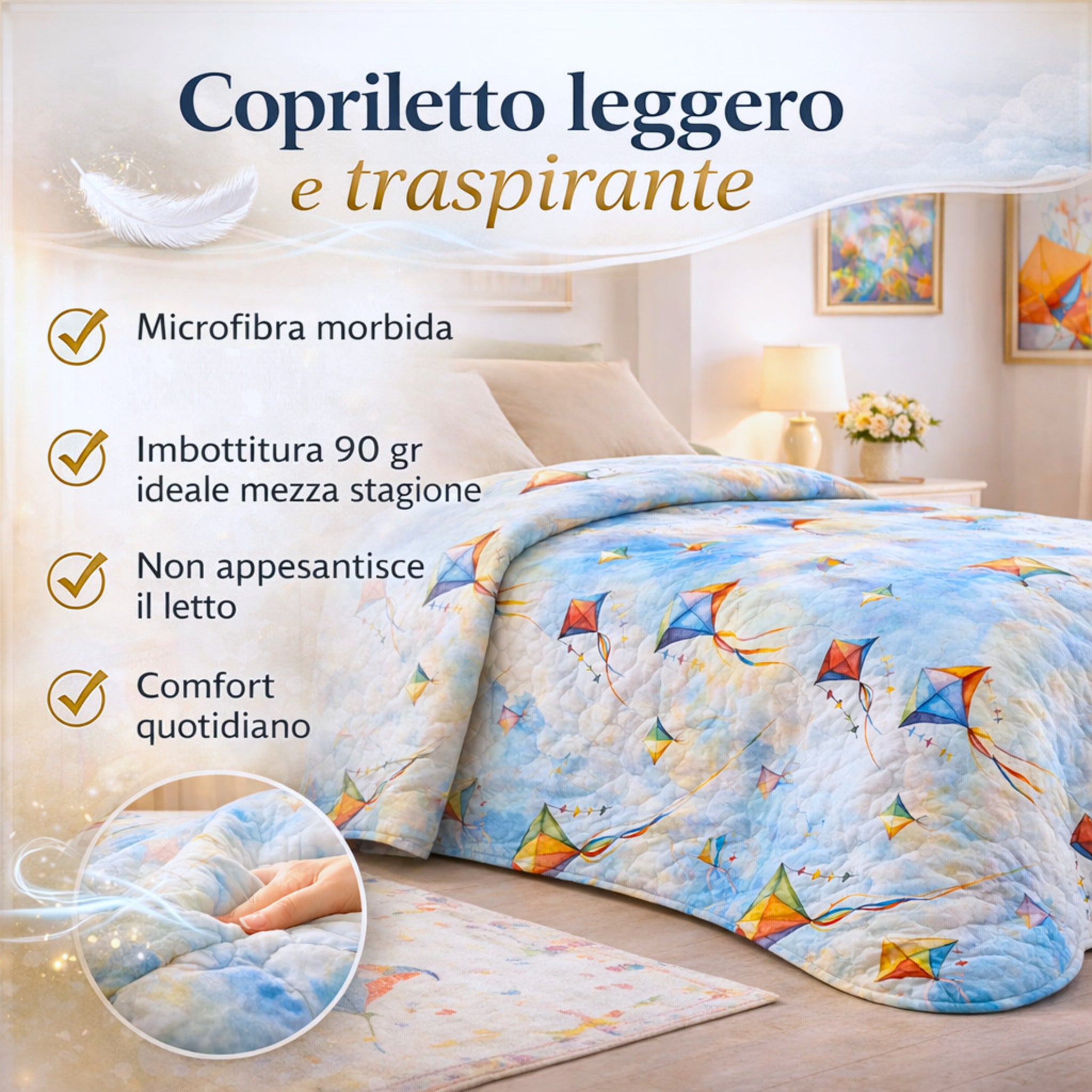 Copriletto trapuntato leggero 90 gr anallergico