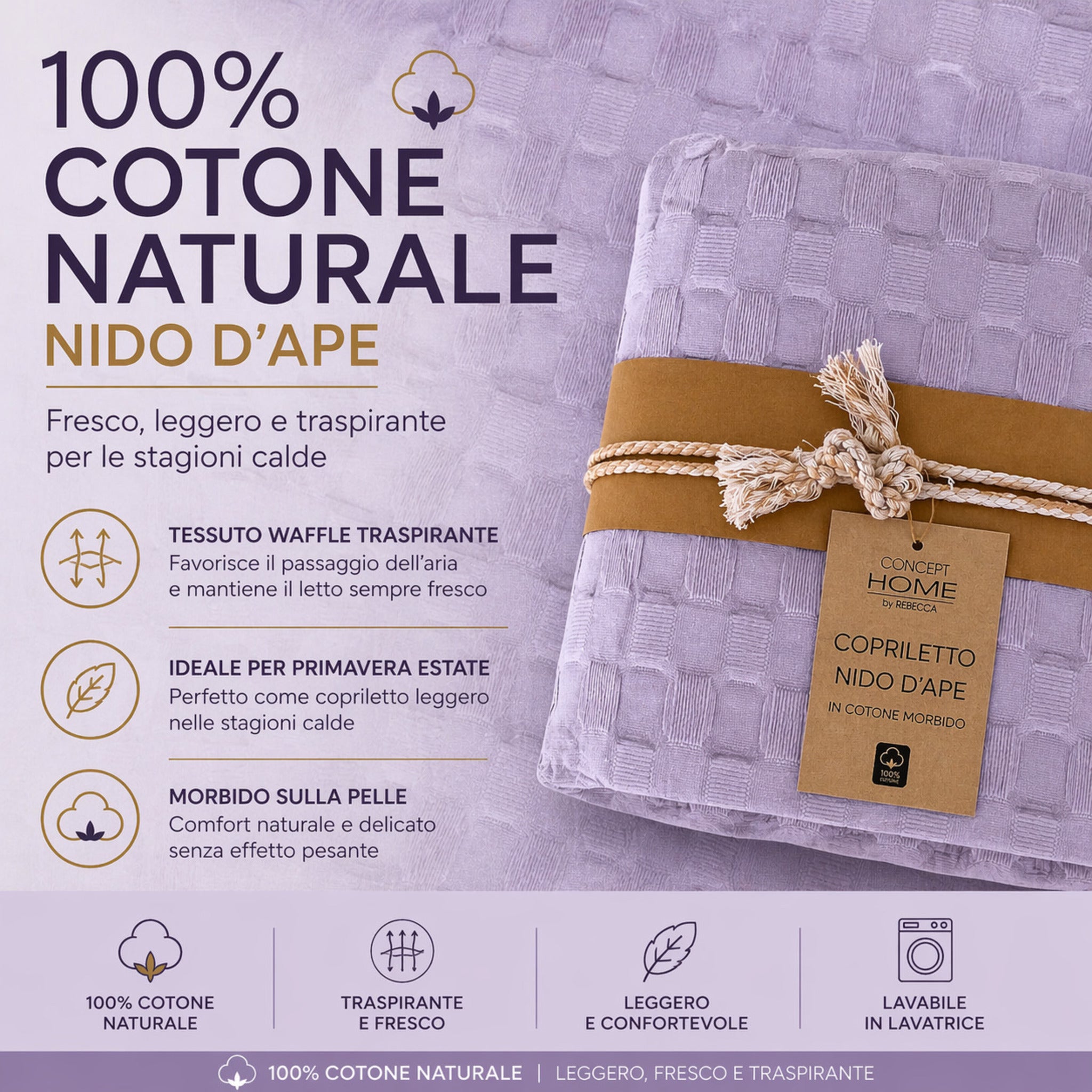 tessuto nido d ape cotone copriletto traspirante estivo lilla