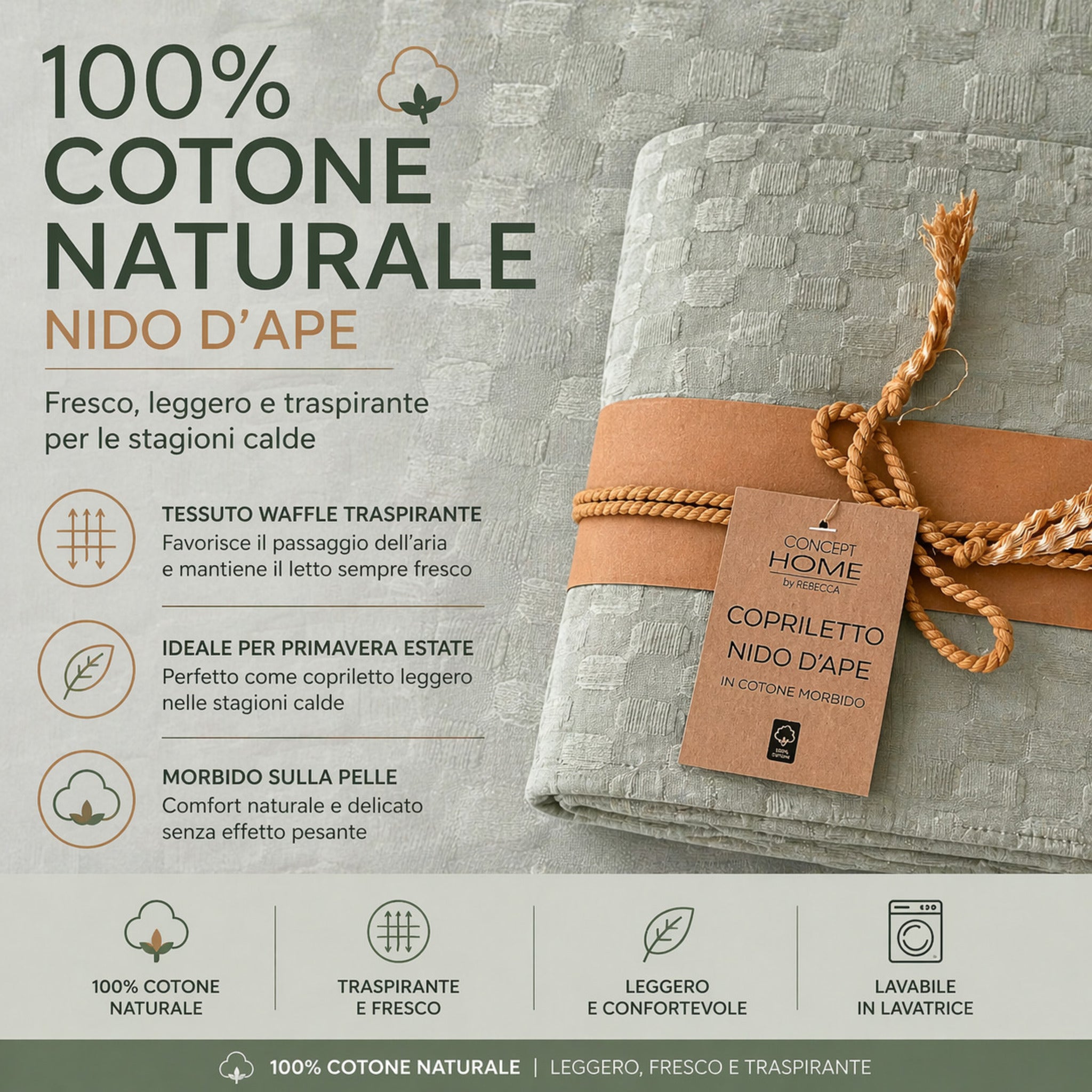 tessuto nido d ape cotone copriletto traspirante estivo verde