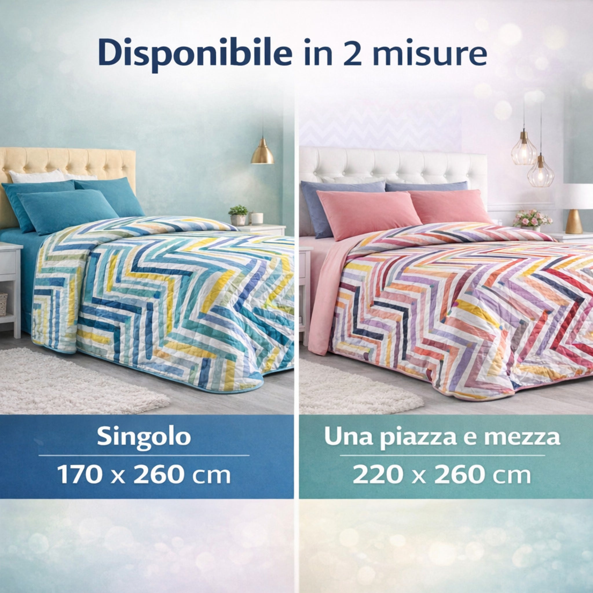 Copriletto singolo e una piazza e mezza dimensioni
