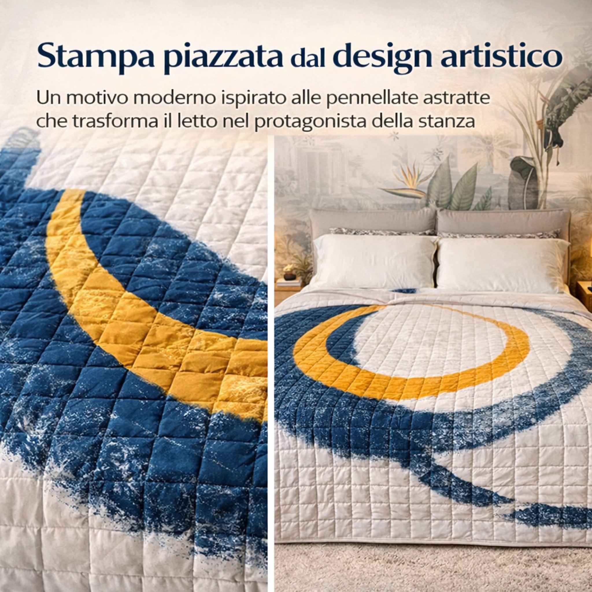 Copriletto stampa piazzata effetto pennellata astratta