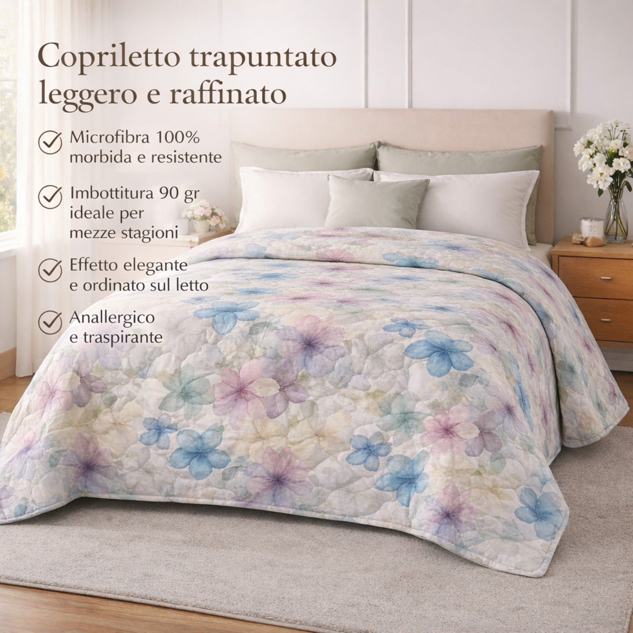 Copriletto trapuntato leggero 90 gr anallergico