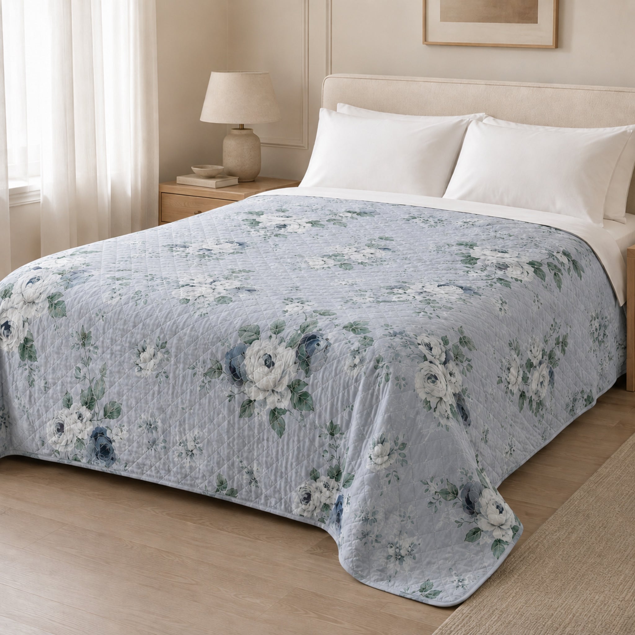 Copriletto trapuntato matrimoniale Fancy Home Callas 2 colore zucchero con fantasia floreale