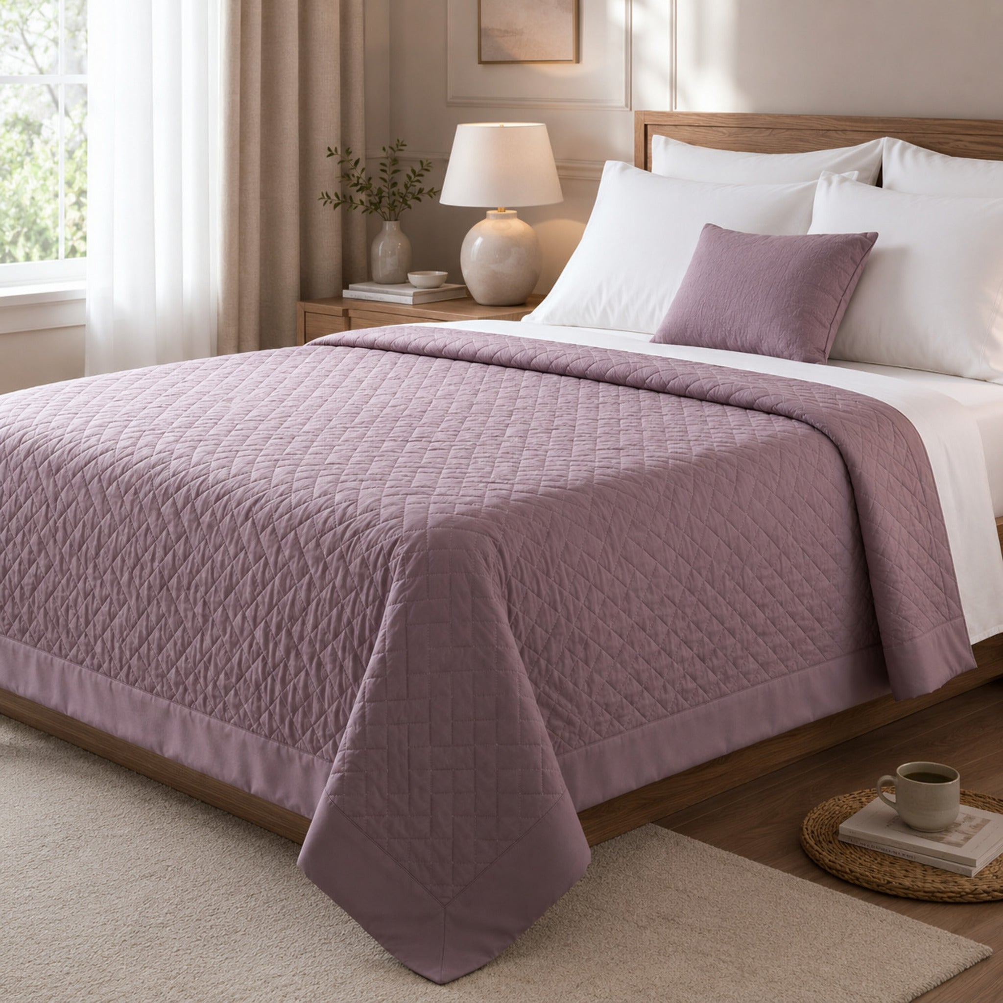 Copriletto trapuntato matrimoniale rosa antico Rebecca Home Helen con imbottitura leggera