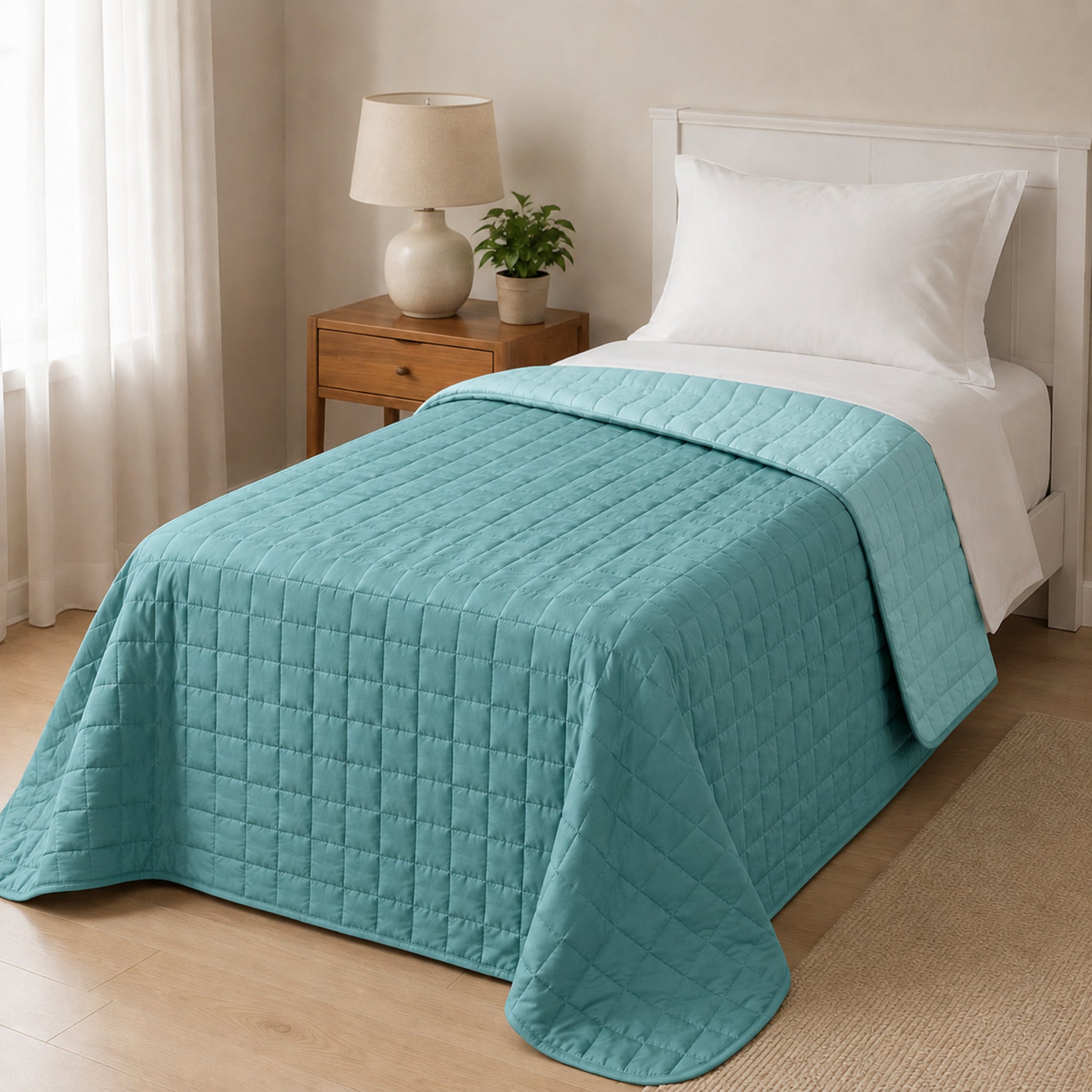 Copriletto trapuntato singolo Caleffi Modern color Laguna su letto a una piazza