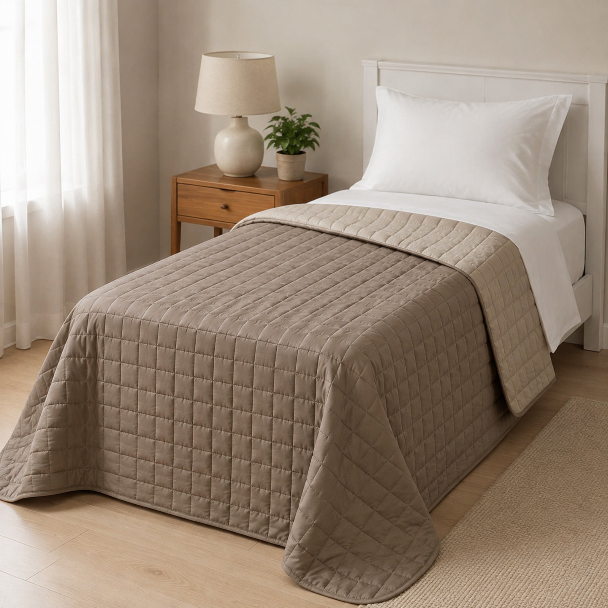 Copriletto trapuntato singolo Caleffi Modern color Tortora su letto a una piazza