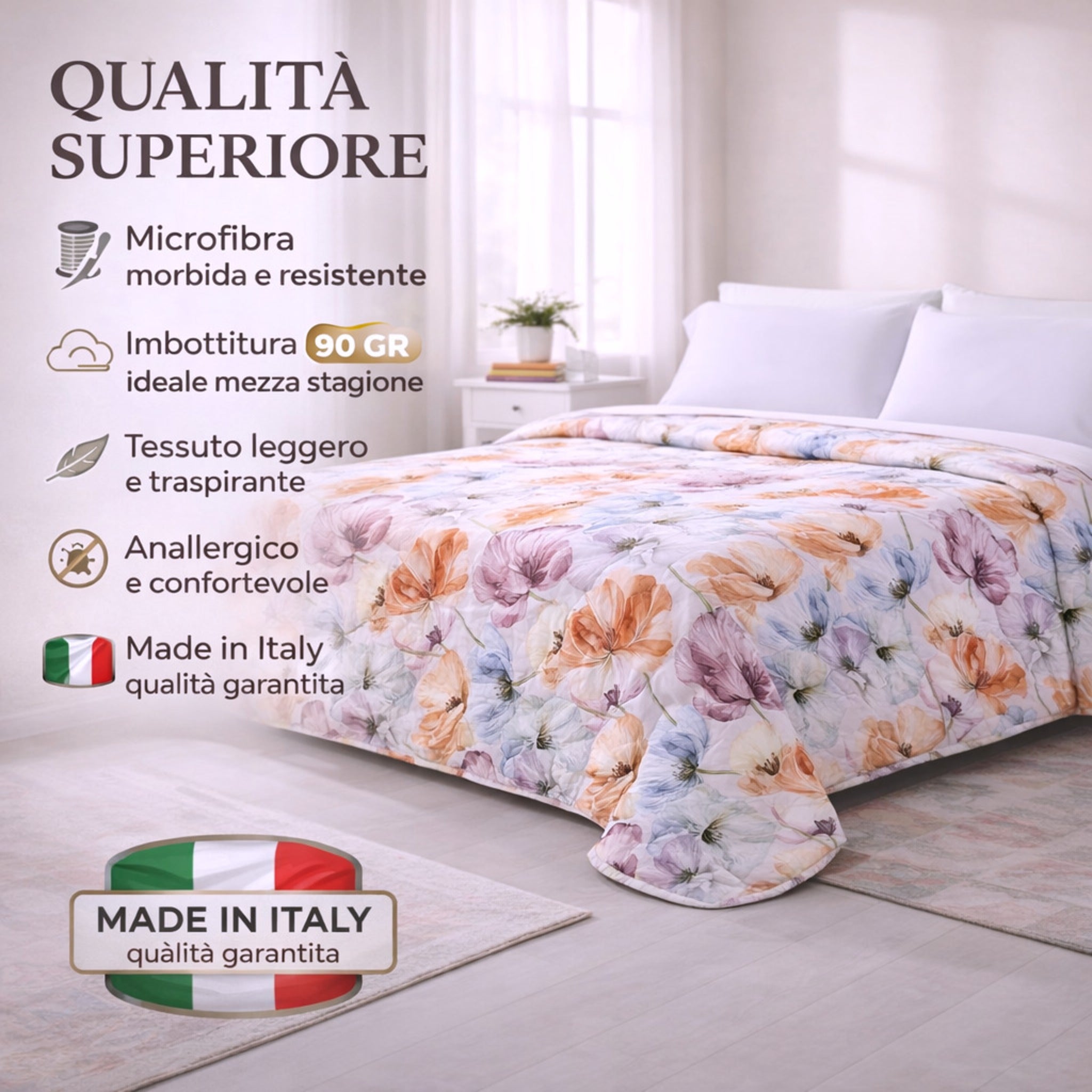 Copriletto Zambaiti qualità superiore imbottitura 90 gr anallergica