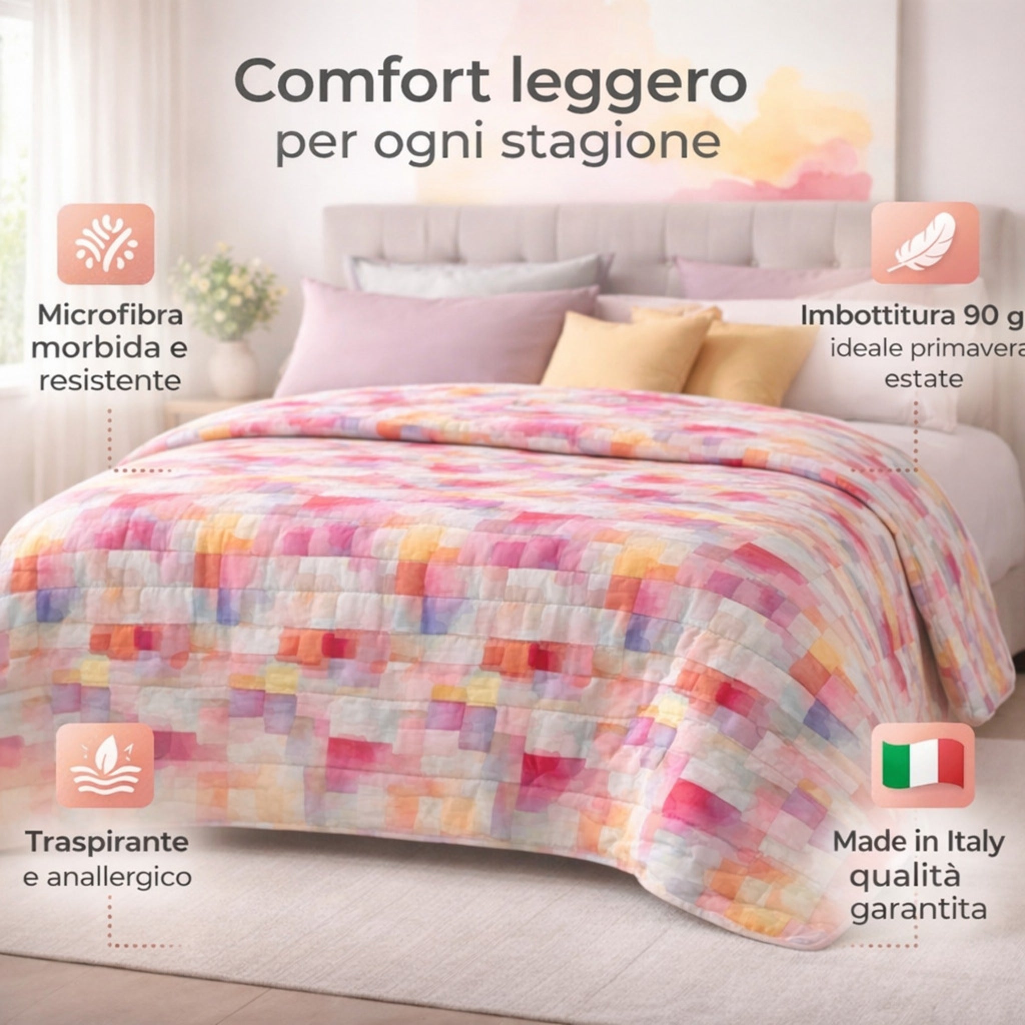 Copriletto trapuntato leggero microfibra 90 gr