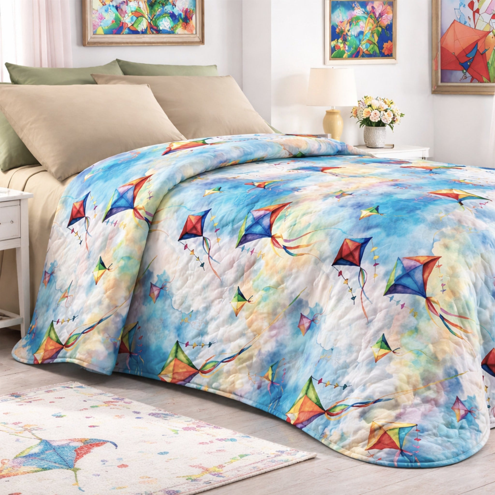 Copriletto Zambaiti Volo fantasia aquiloni colorati ambientato