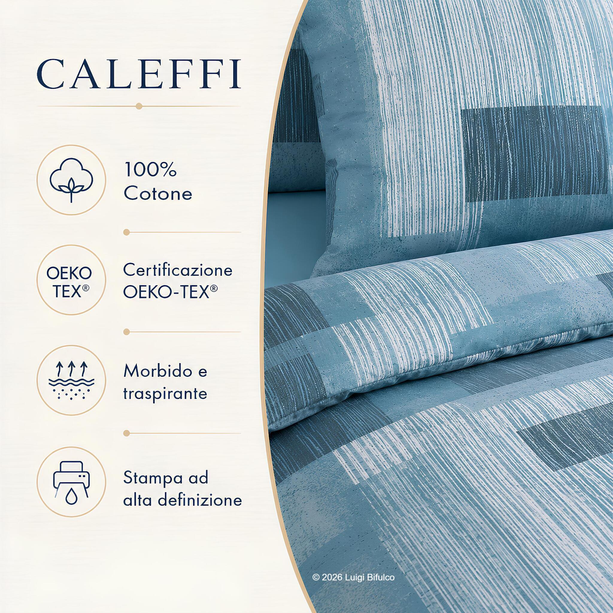 Dettaglio tessuto 100% cotone certificato OEKO-TEX del completo copripiumino Caleffi Lisbona