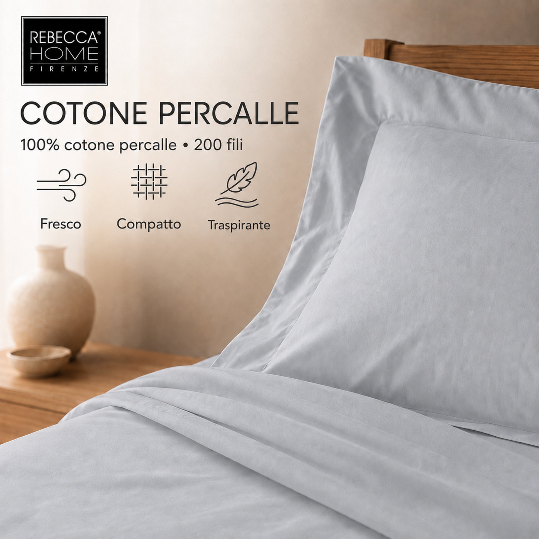 Completo Rebecca Home Concept grigio in cotone percalle 200 fili fresco e traspirante