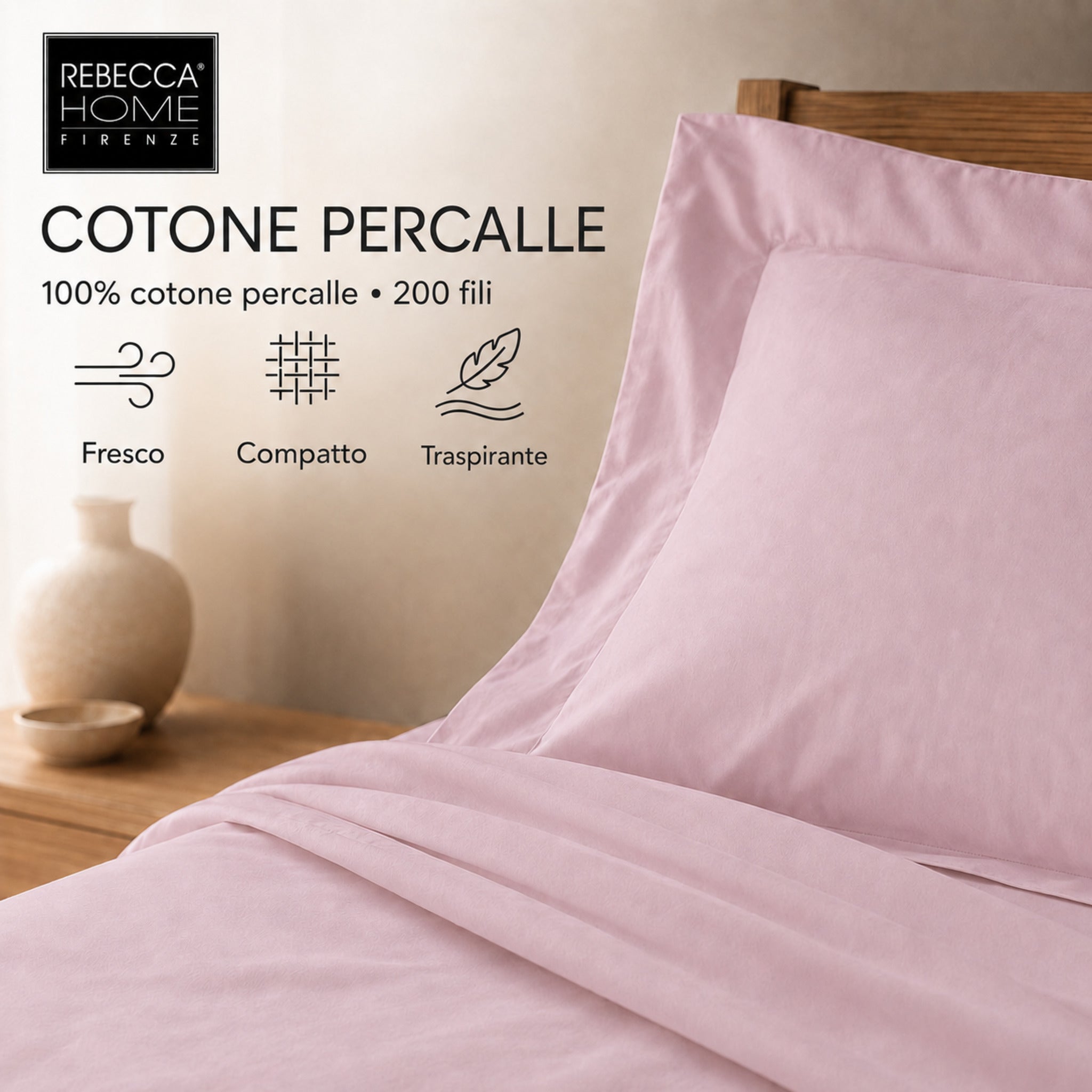 Completo Rebecca Home Concept rosa in cotone percalle 200 fili fresco e traspirante