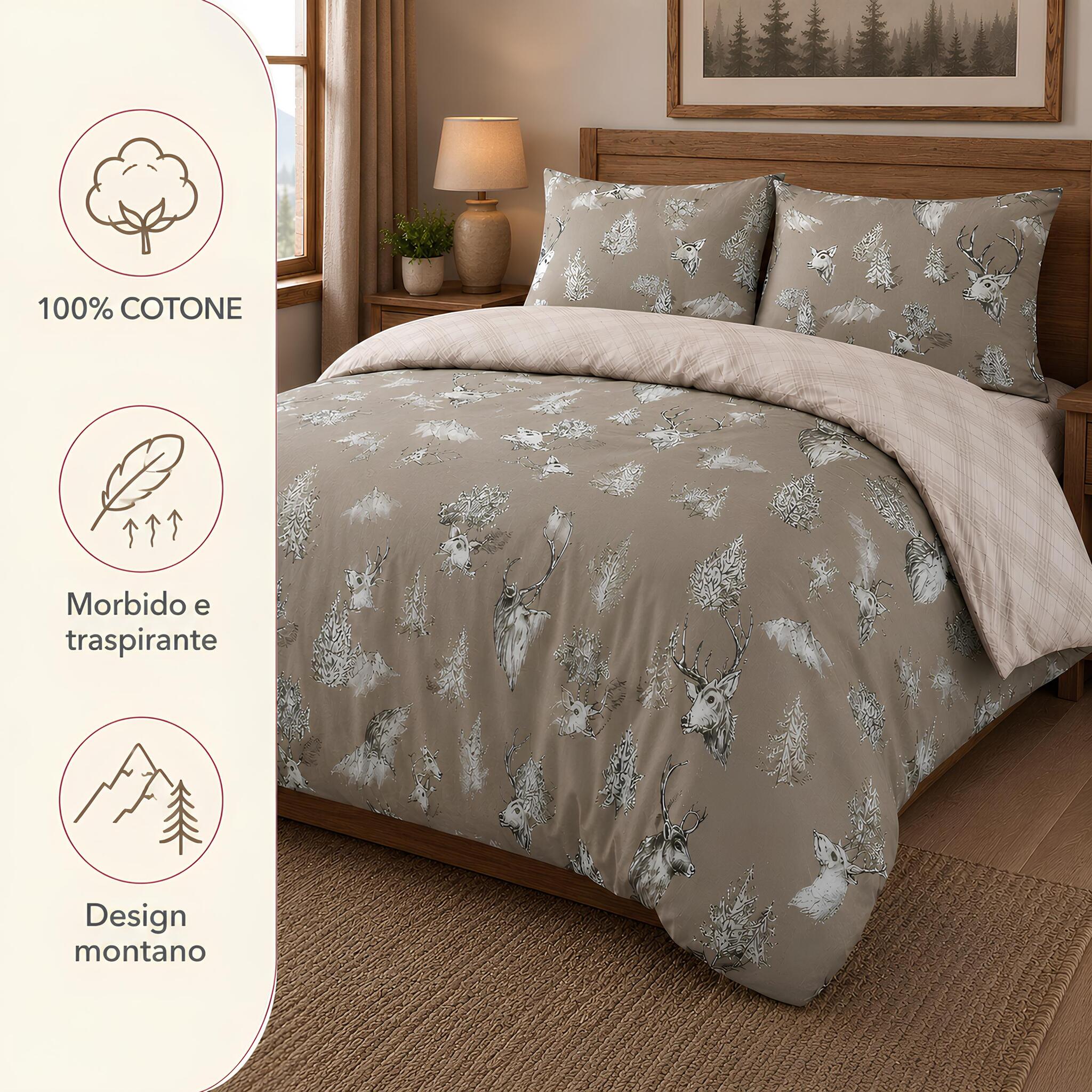 Parure Zambaiti Deer in 100% cotone morbido e traspirante con design montano