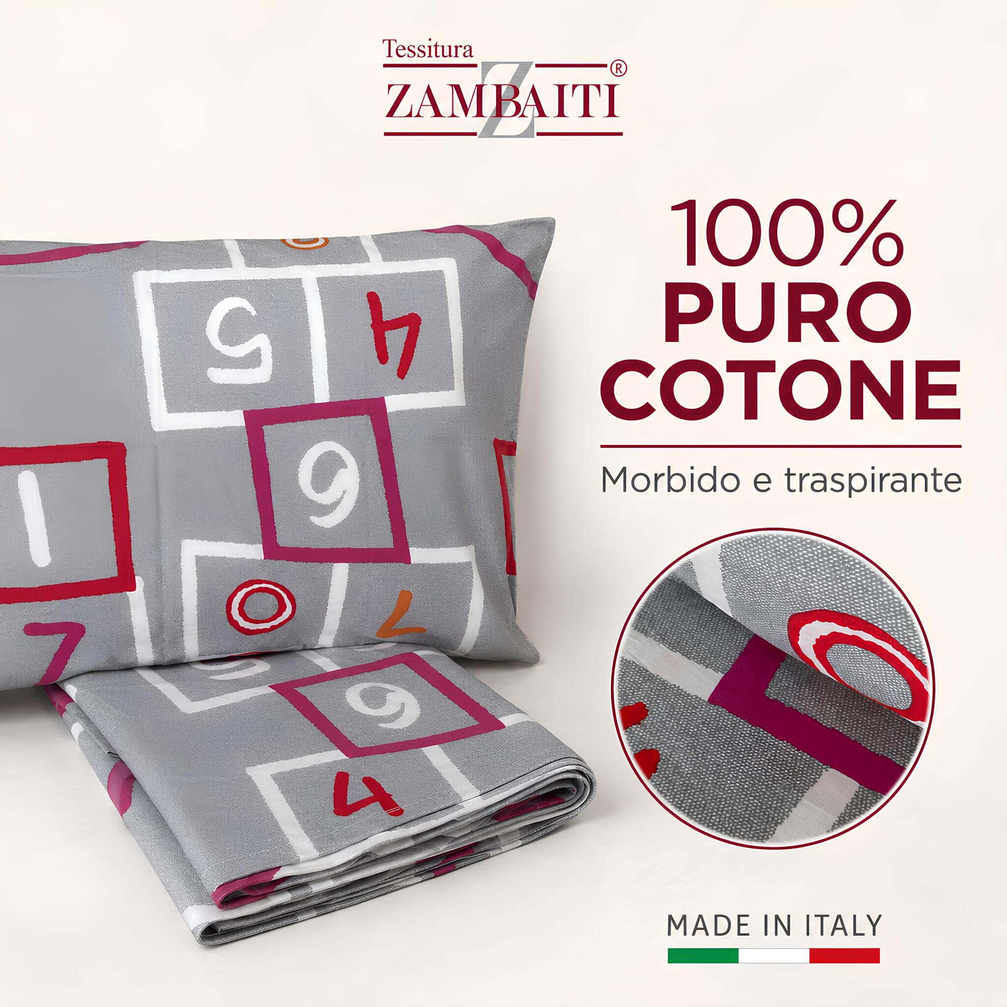 Parure Zambaiti Mondo in 100% puro cotone morbido e traspirante Made in Italy