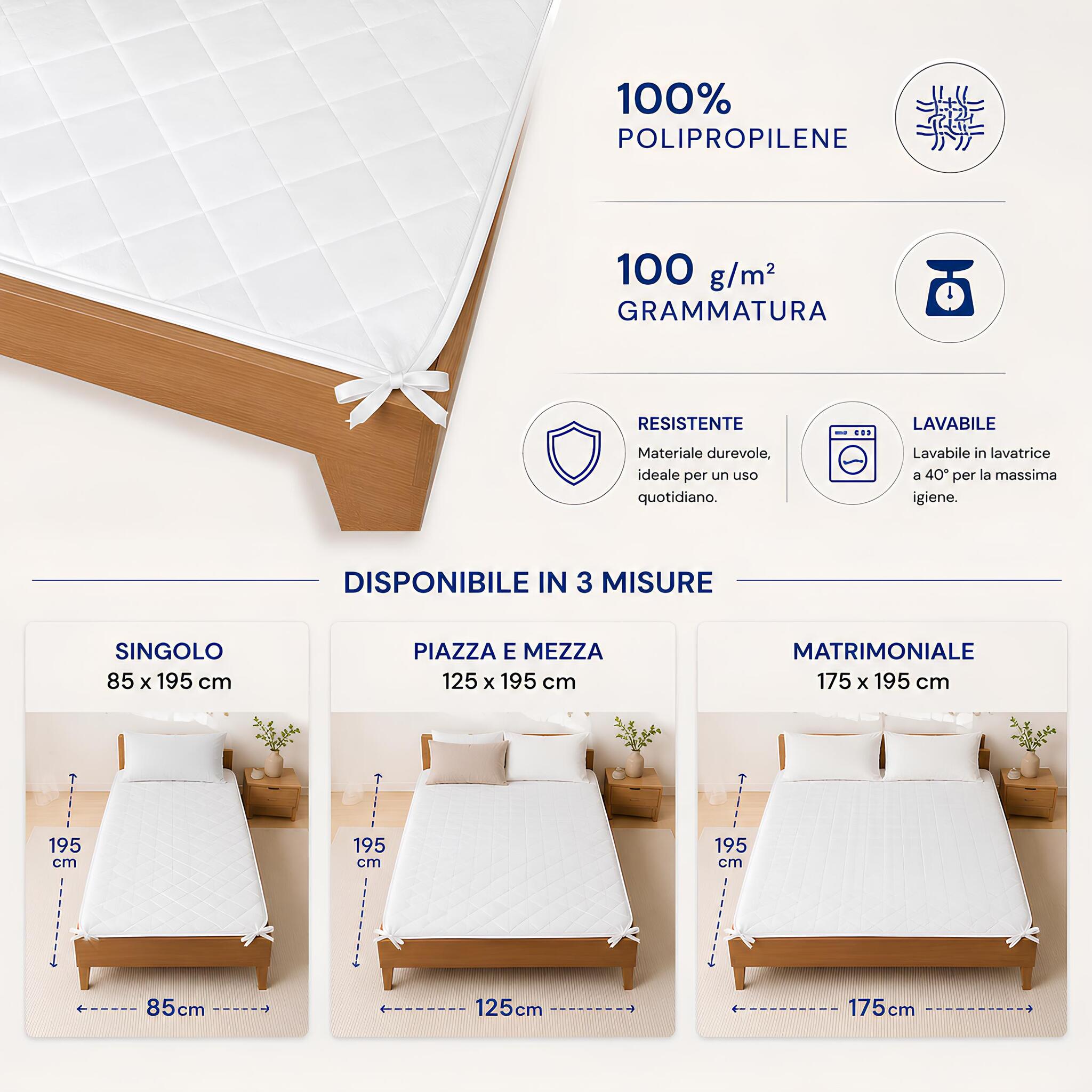 Misure e caratteristiche del coprirete trapuntato Caleffi Ringo disponibile in tre misure