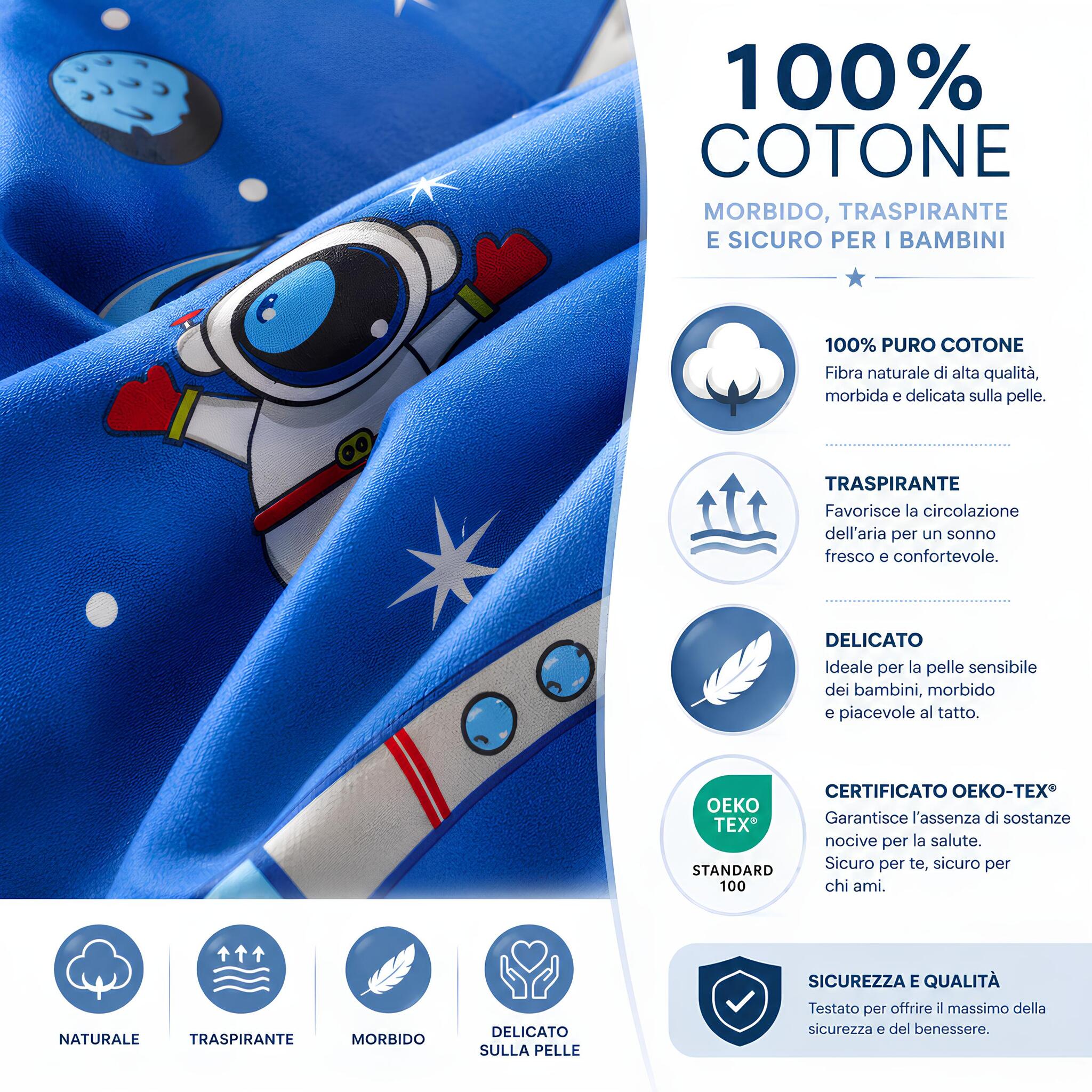 Dettaglio tessuto 100 cotone del completo copripiumino Caleffi Spazio certificato Oeko Tex