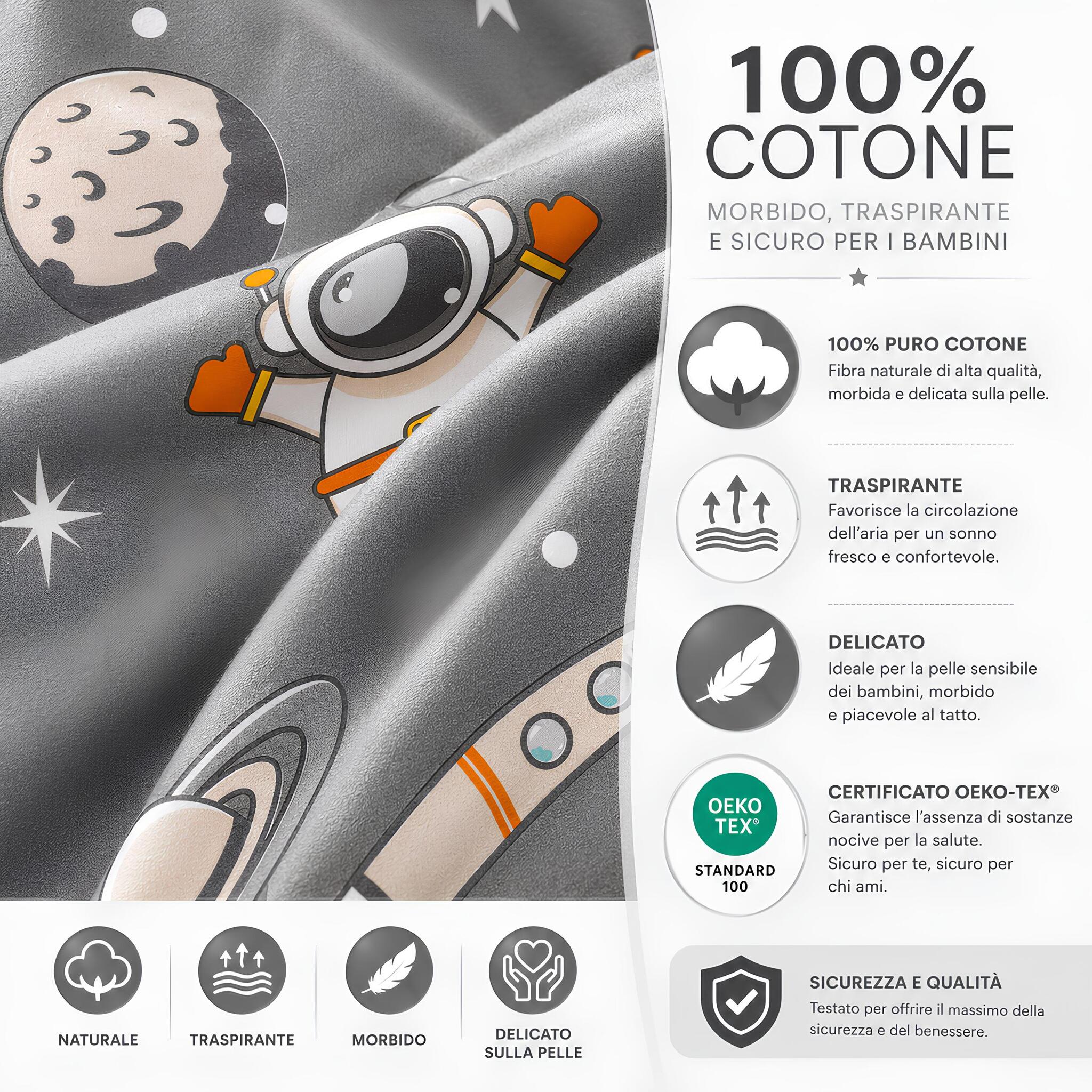 Tessuto in puro cotone del completo copripiumino bambino Caleffi Spazio colore grigio