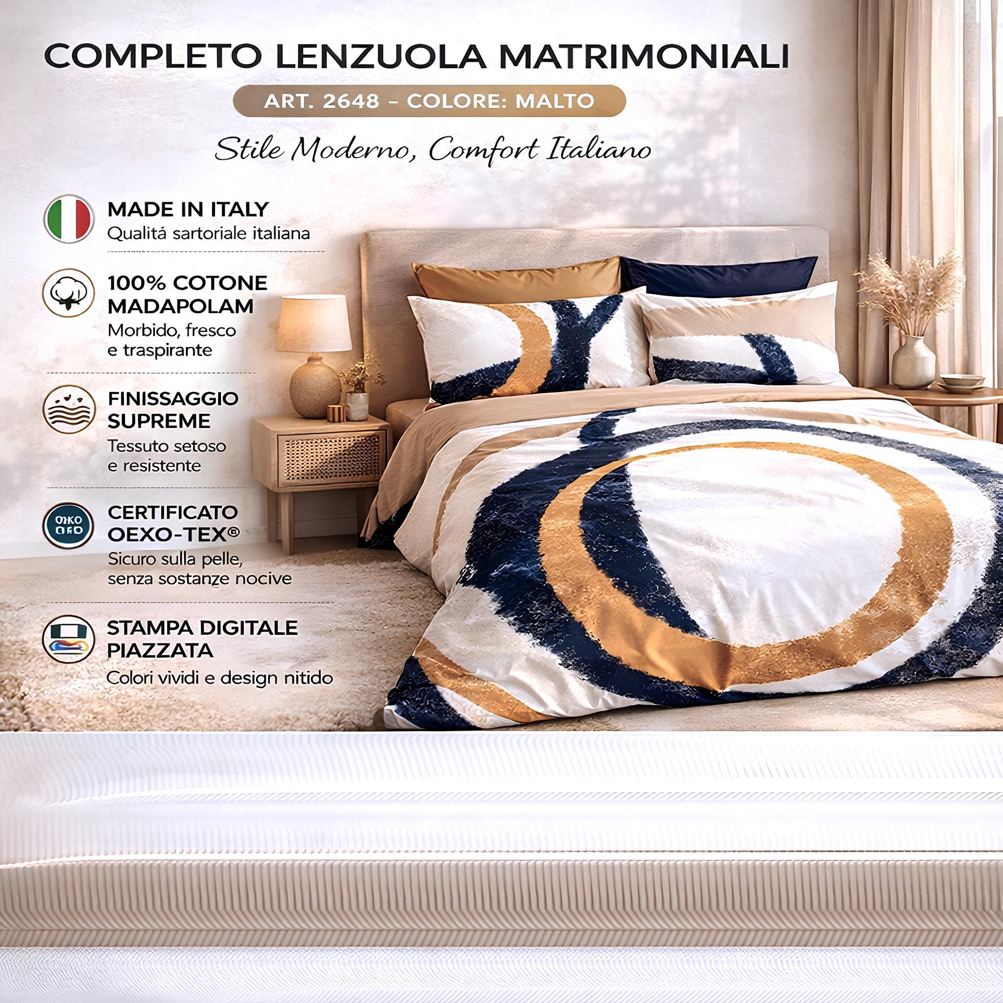 Lenzuola matrimoniali design moderno pennellate artistiche