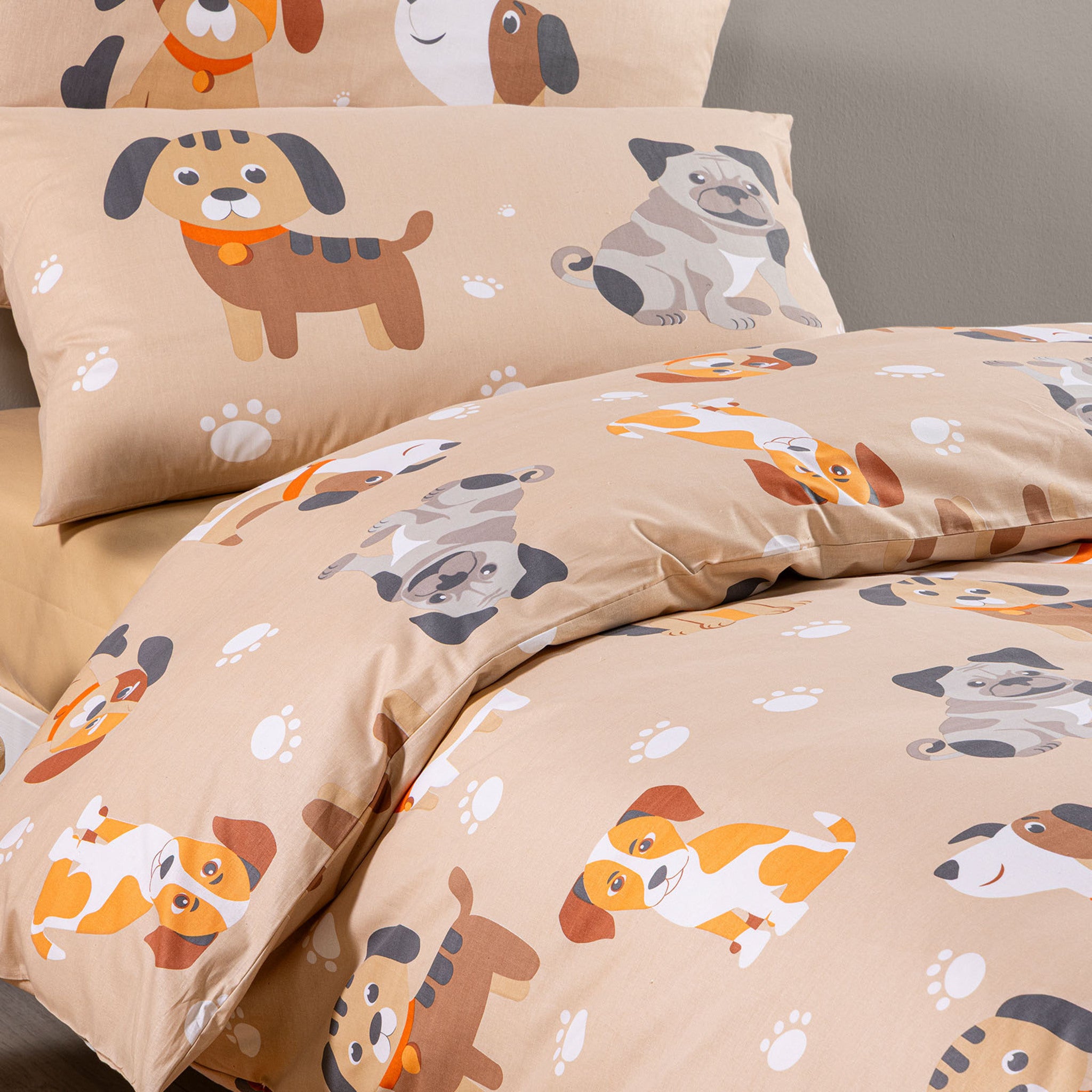 Federa double face con fantasia cuccioli della collezione Caleffi Cuccioli naturale