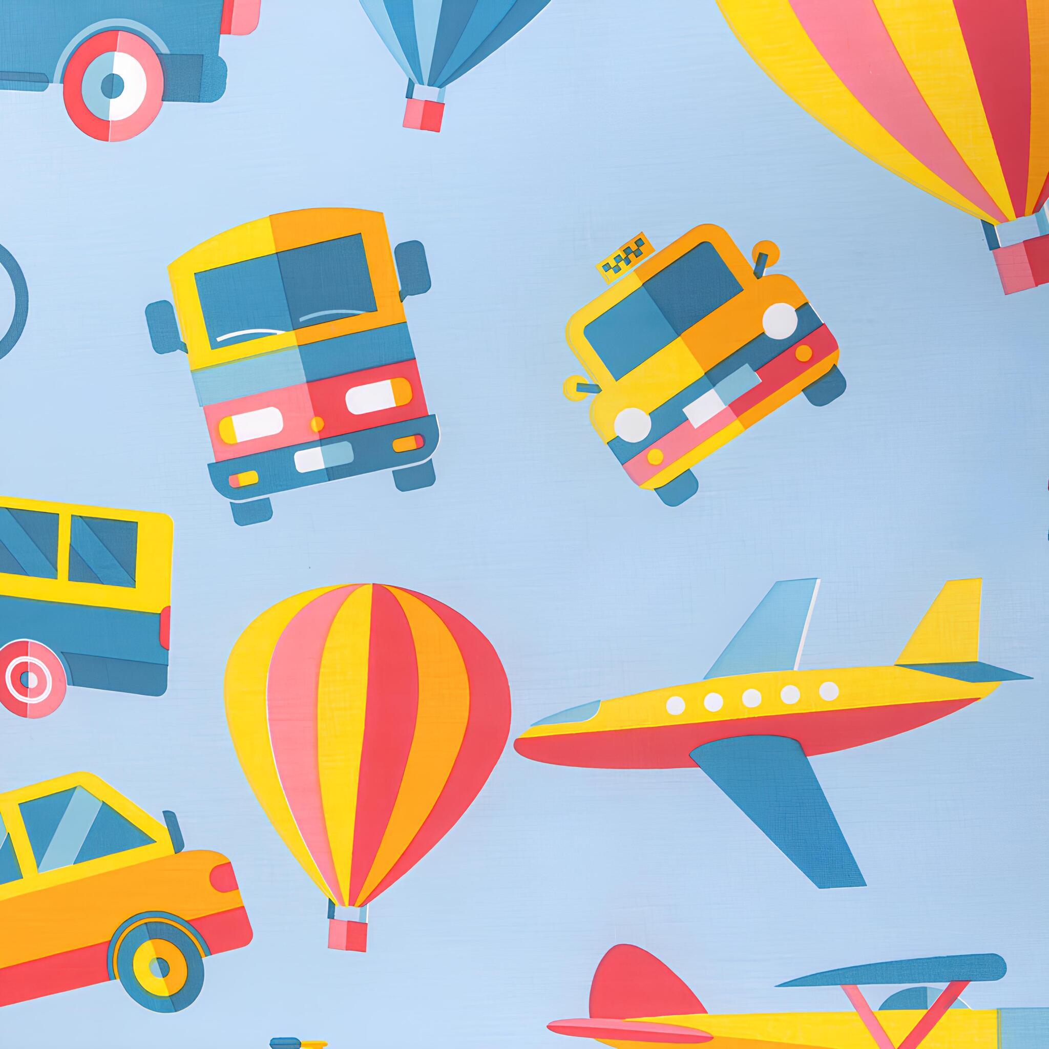 Dettaglio fantasia mezzi di trasporto del completo copripiumino singolo Caleffi Toys