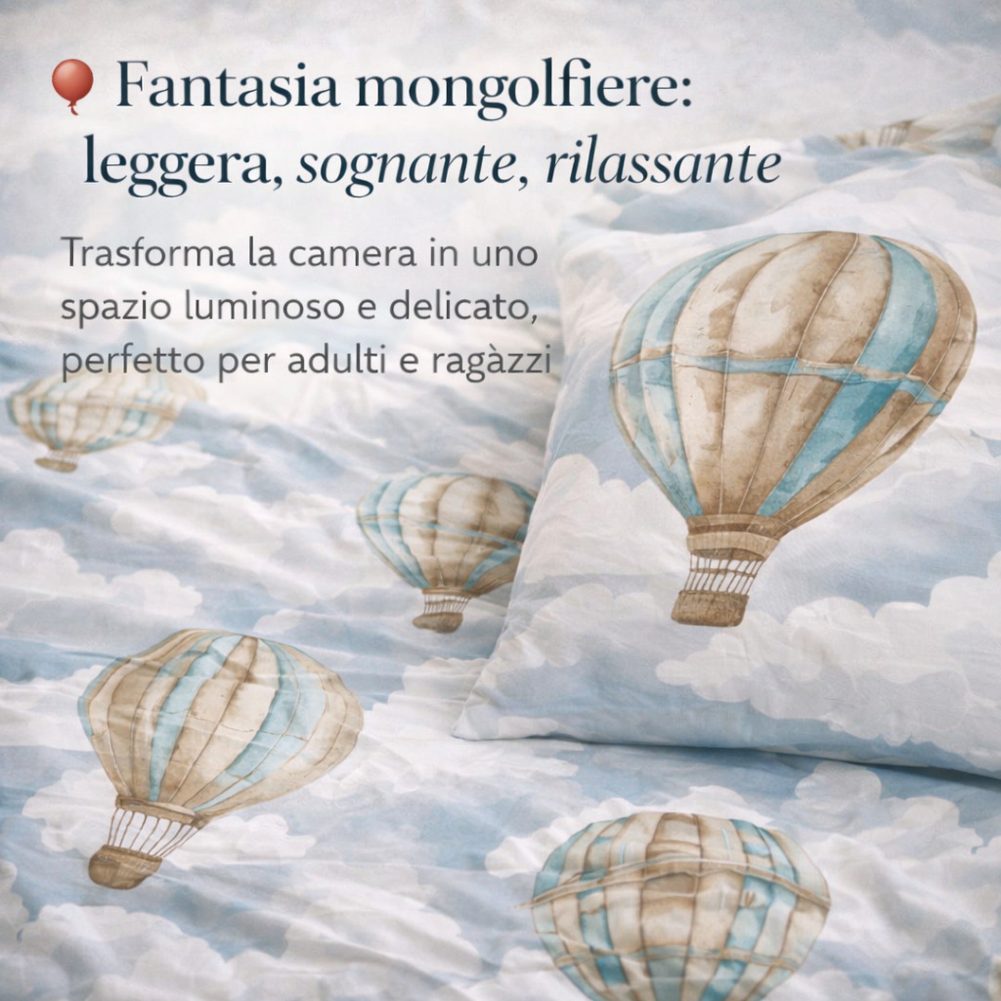 Dettaglio stampa mongolfiere tessuto cotone