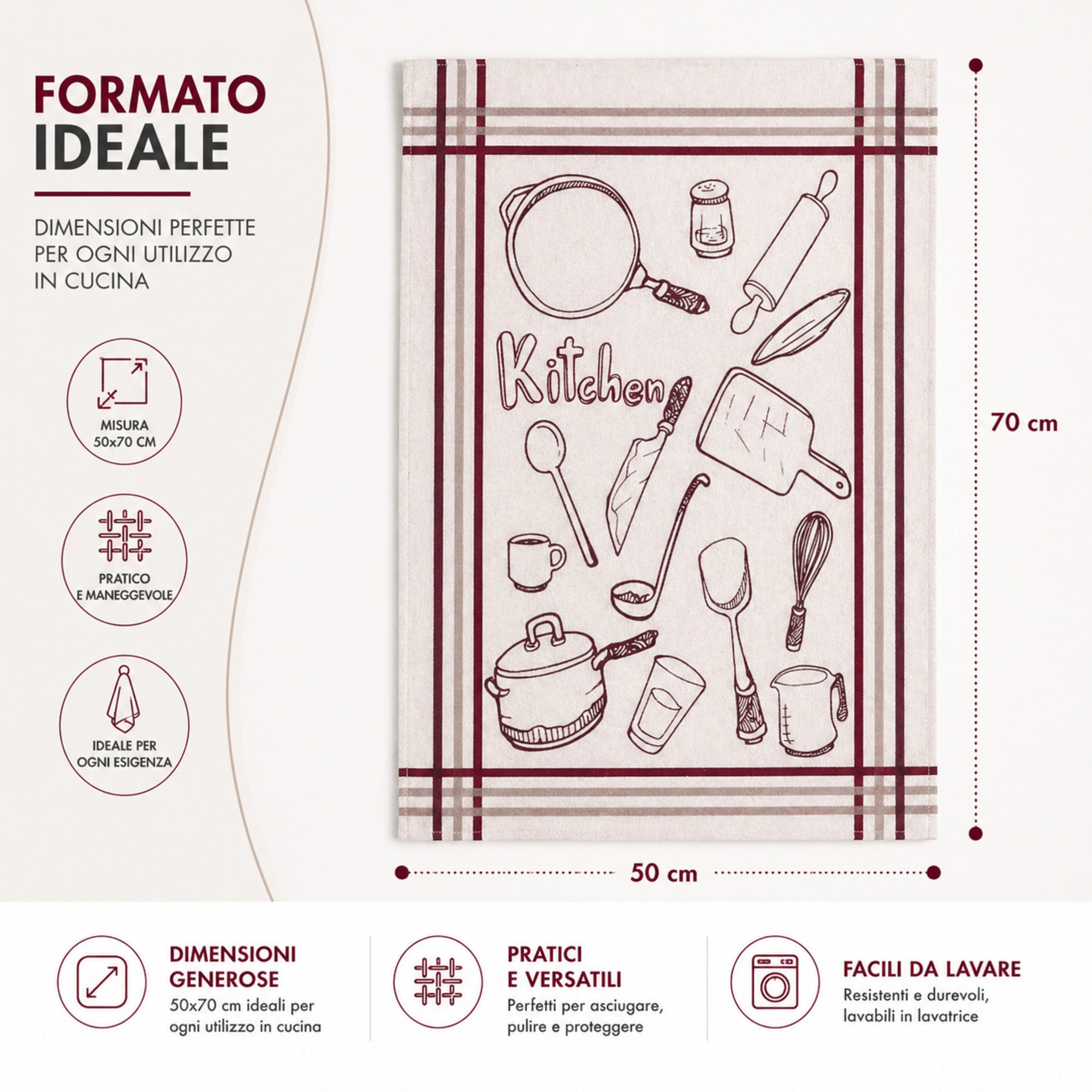 dimensioni strofinaccio cucina 50x70 cm