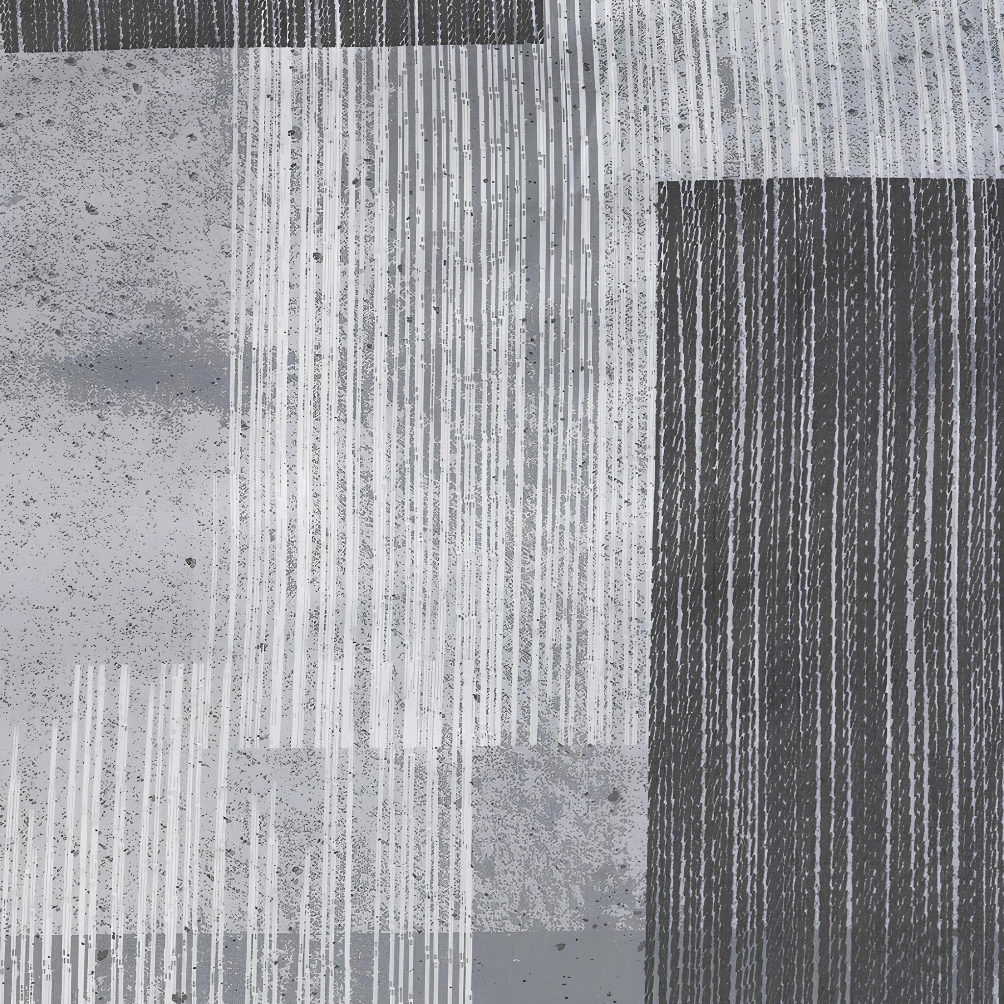 Dettaglio della fantasia geometrica moderna nei toni antracite e grigio del completo copripiumino Caleffi Lisbona