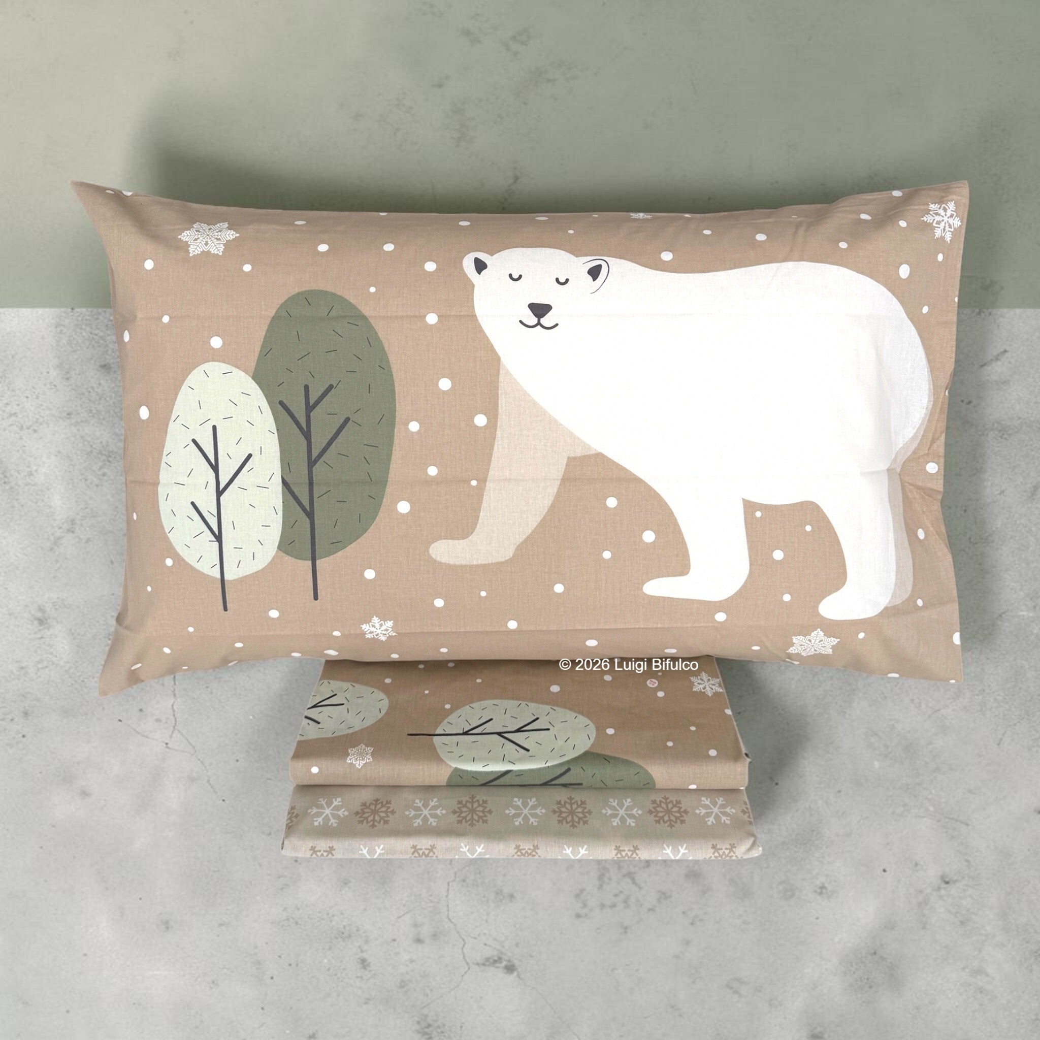 Federa con fantasia orso polare del completo copripiumino singolo Caleffi Polar naturale