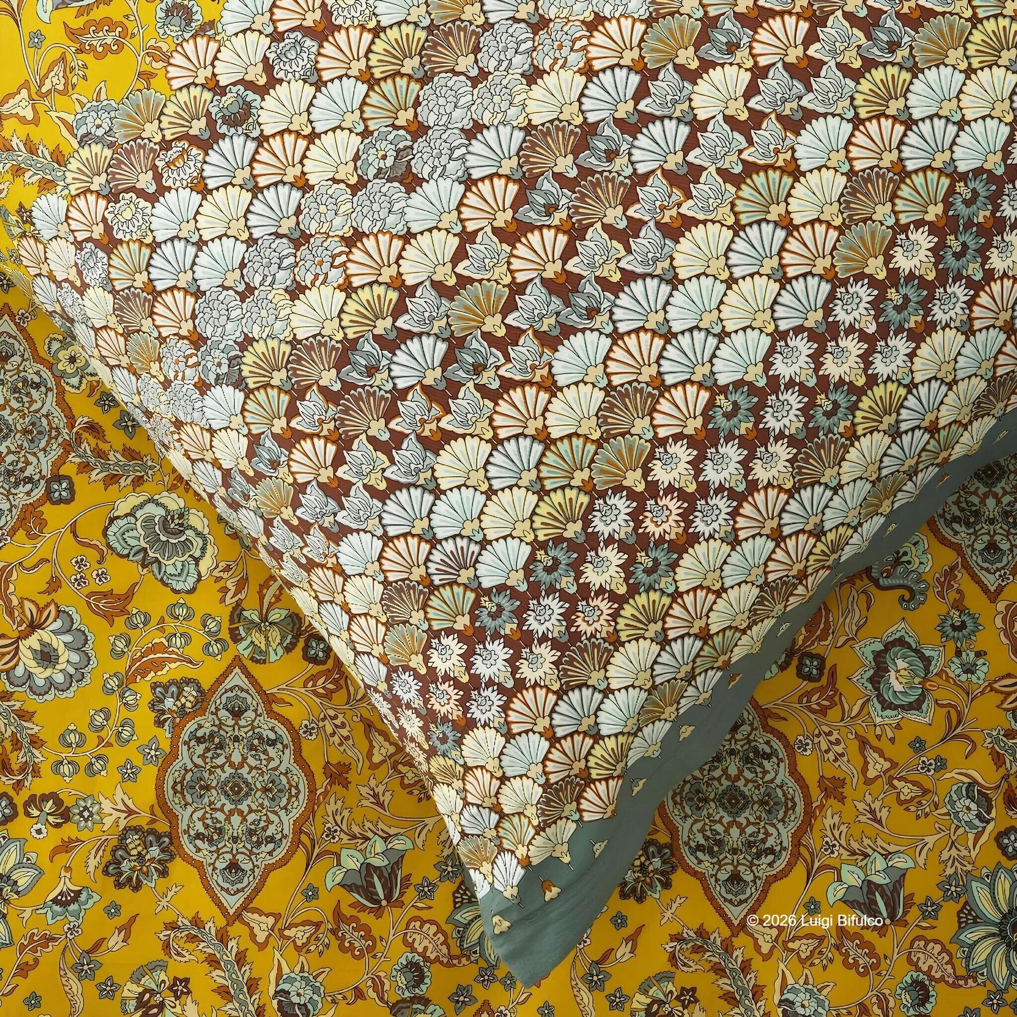 Dettaglio della federa fantasia Tigullio colore Oro della collezione Bassetti Granfoulard