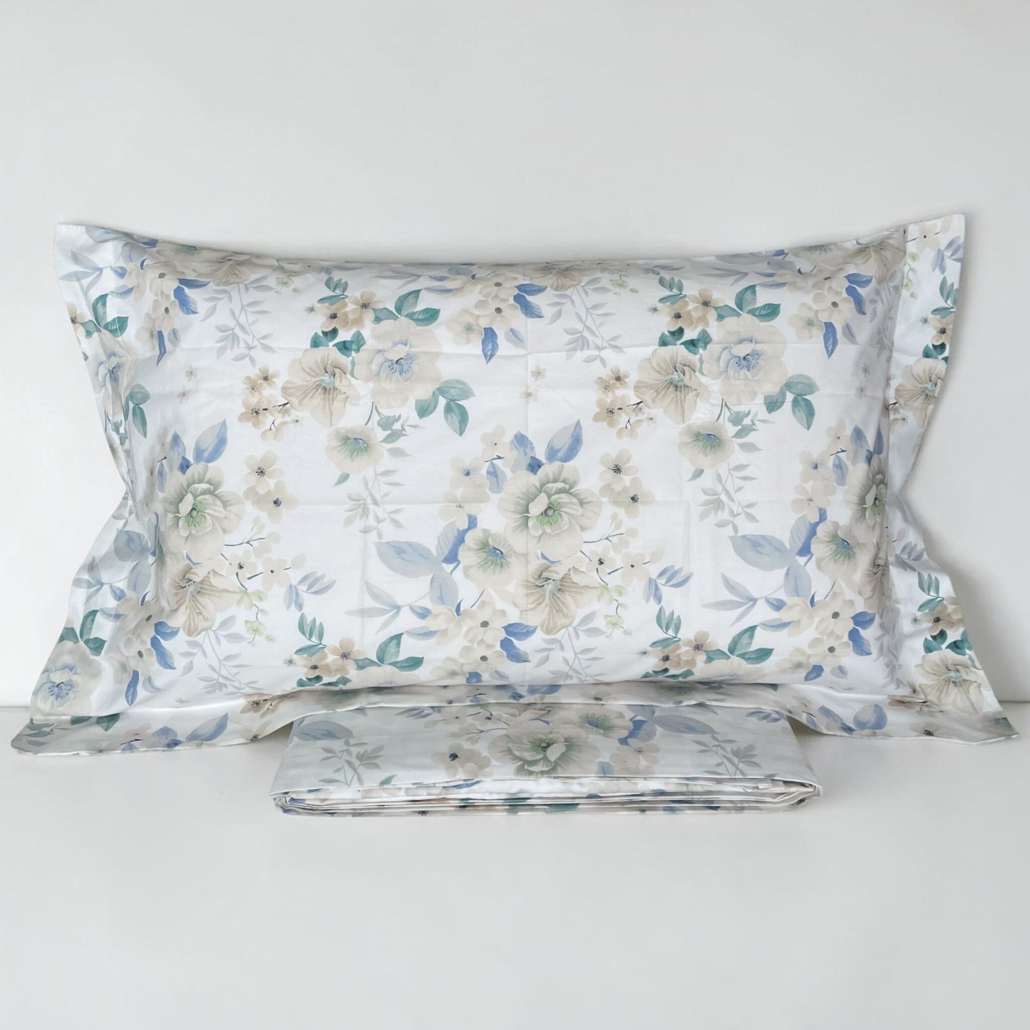Federa cotone percalle fantasia floreale azzurro con volant