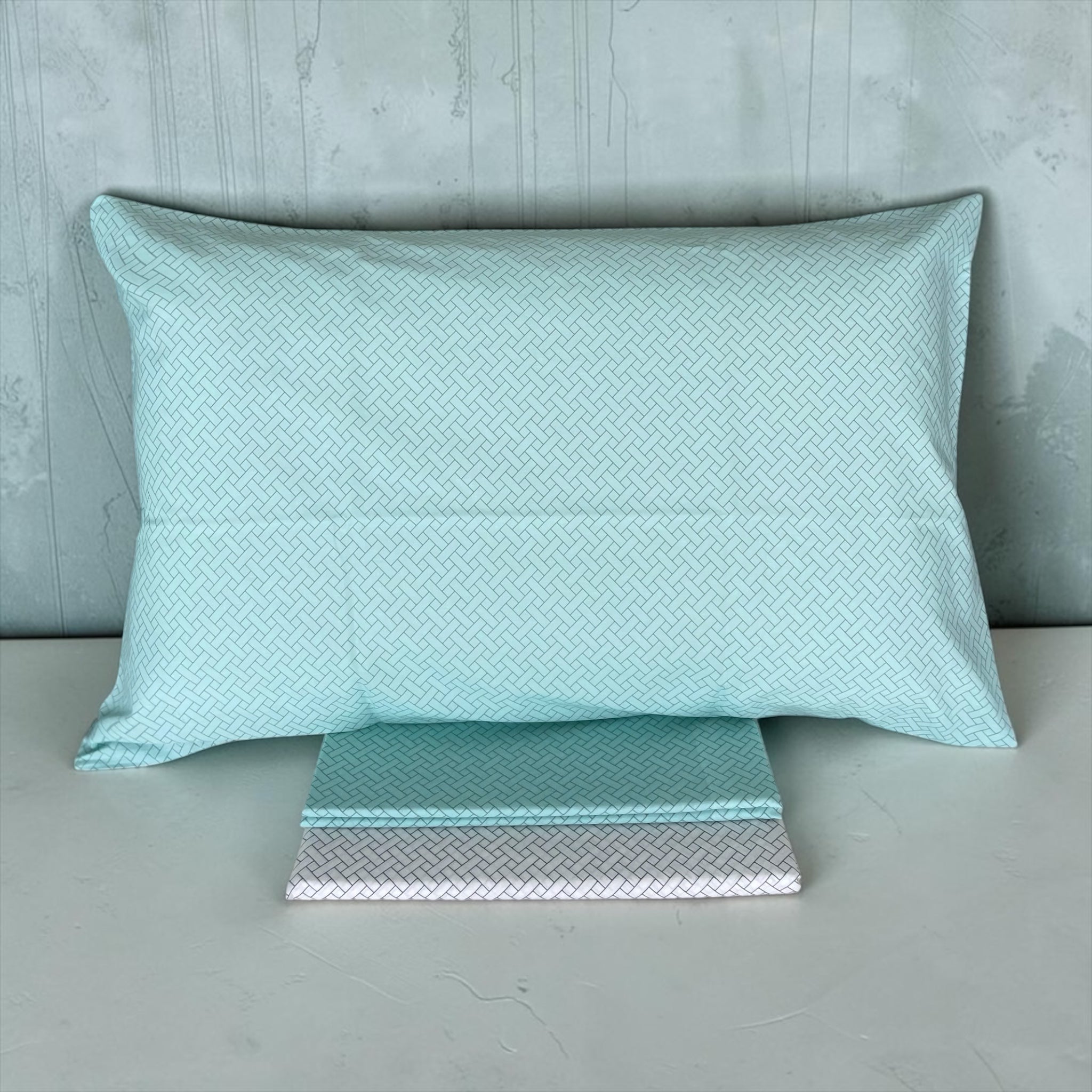 Federa double face del completo lenzuola una piazza e mezza Zambaiti Simme con doppio stile verde giada e bianco