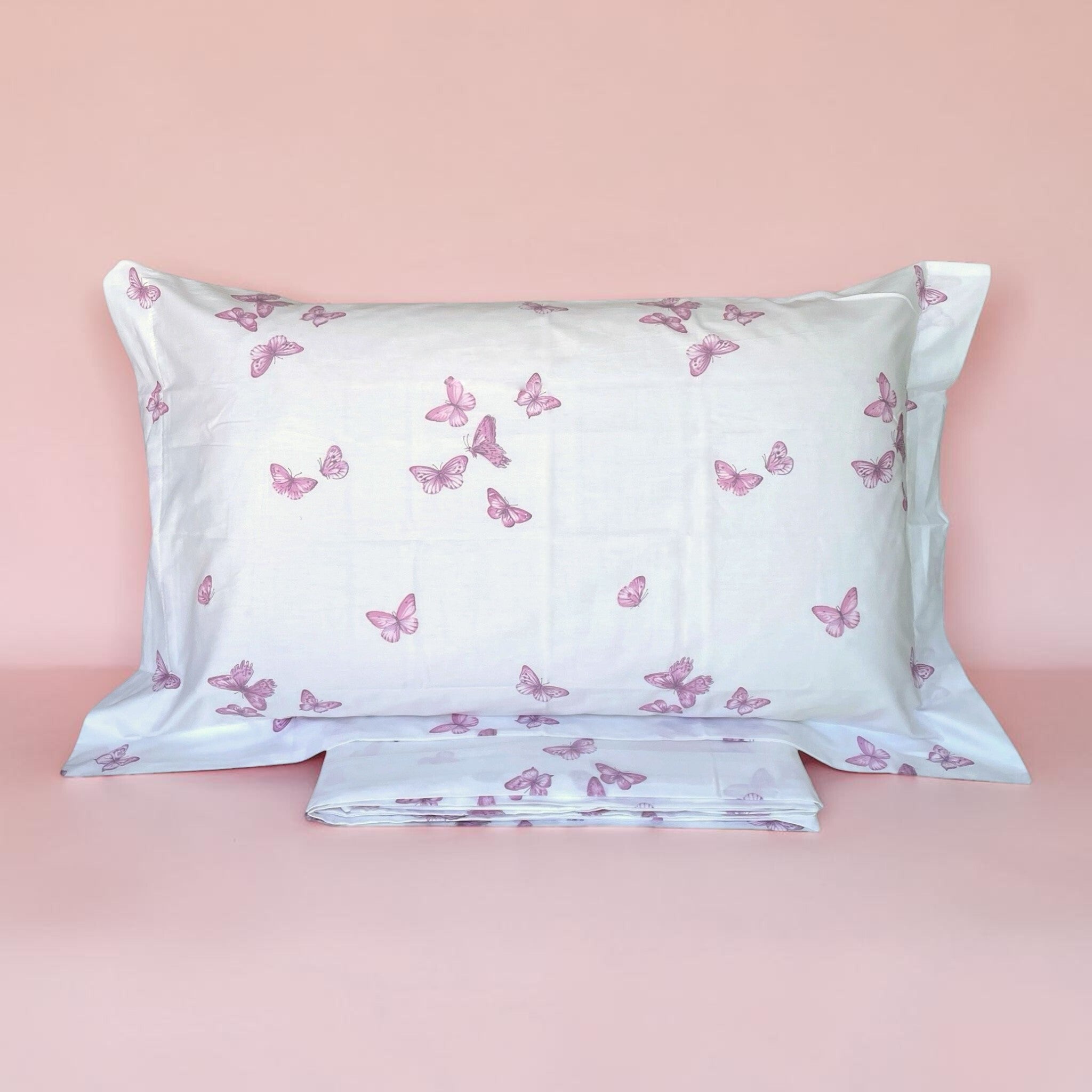Federa con volant fantasia farfalle rosa